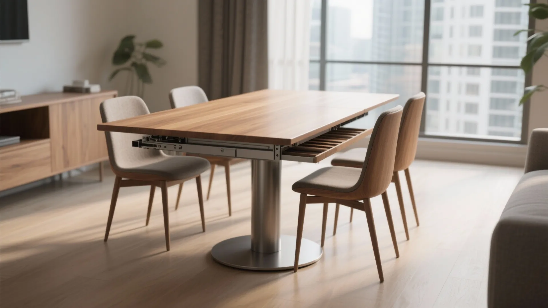 4. Pedestal Extendable Table for Flexibility