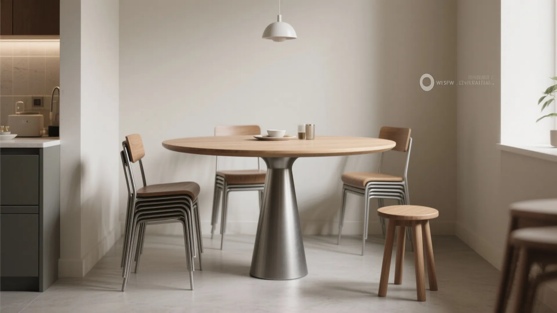 3. Pedestal table with slim-profile chairs