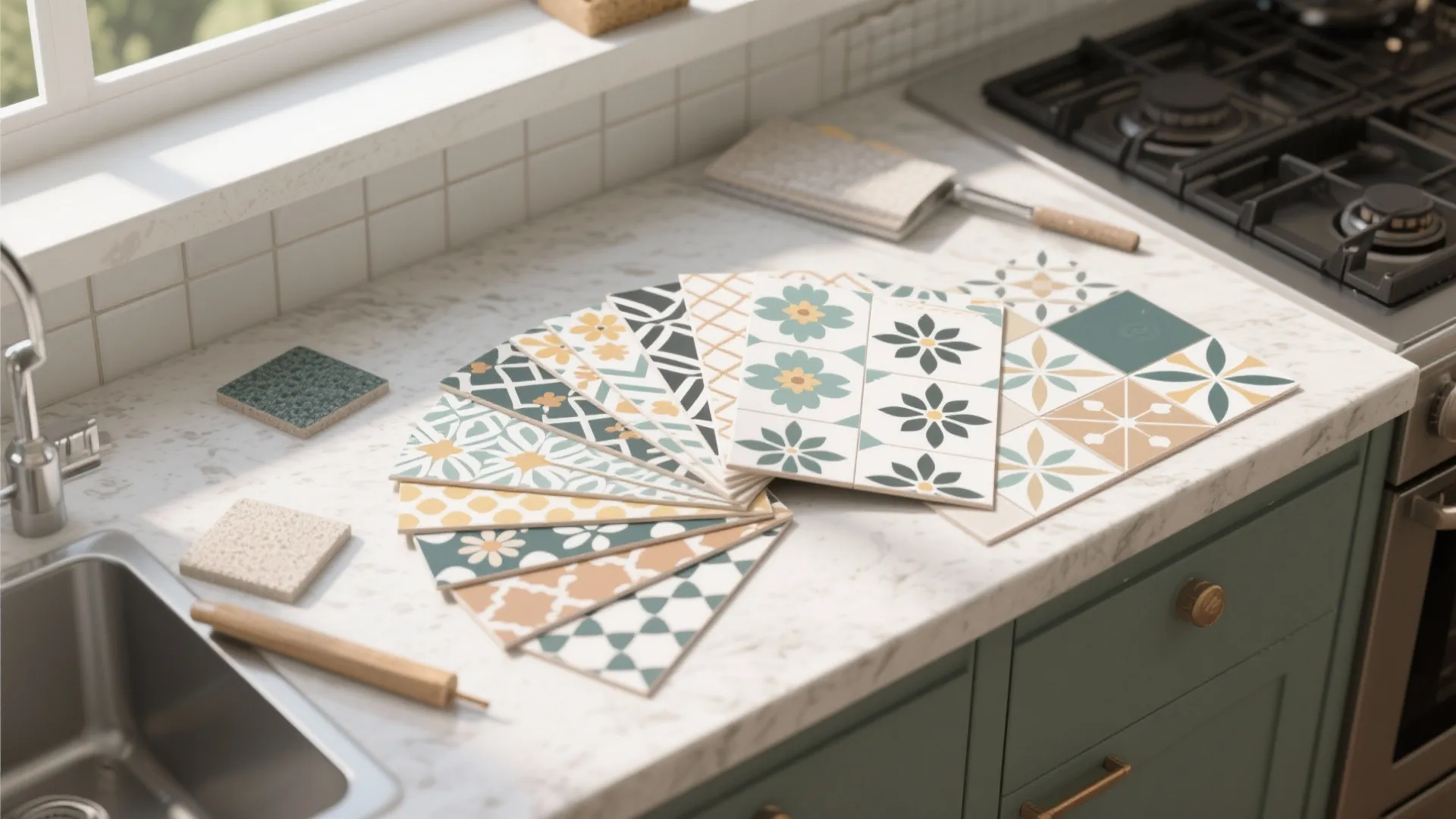5. Patterned Peel-and-Stick Tiles