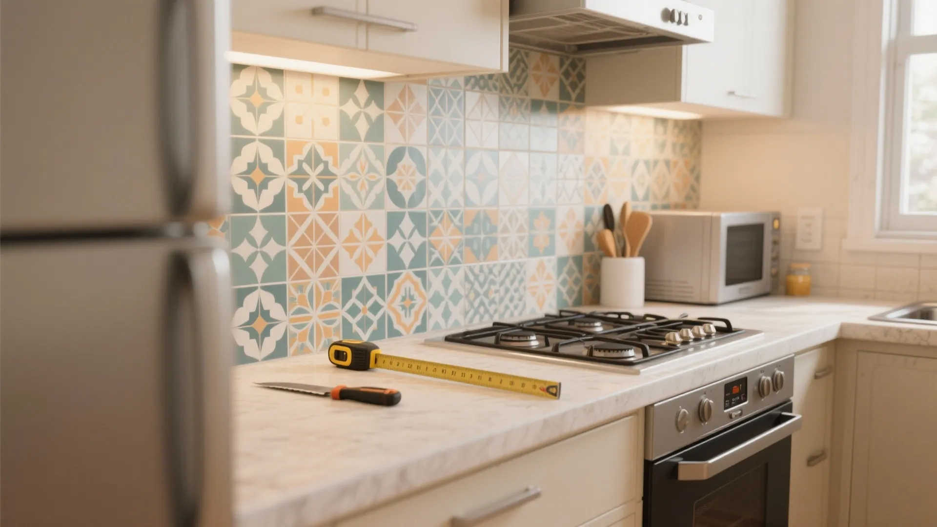 1. Peel-and-stick patterned tiles