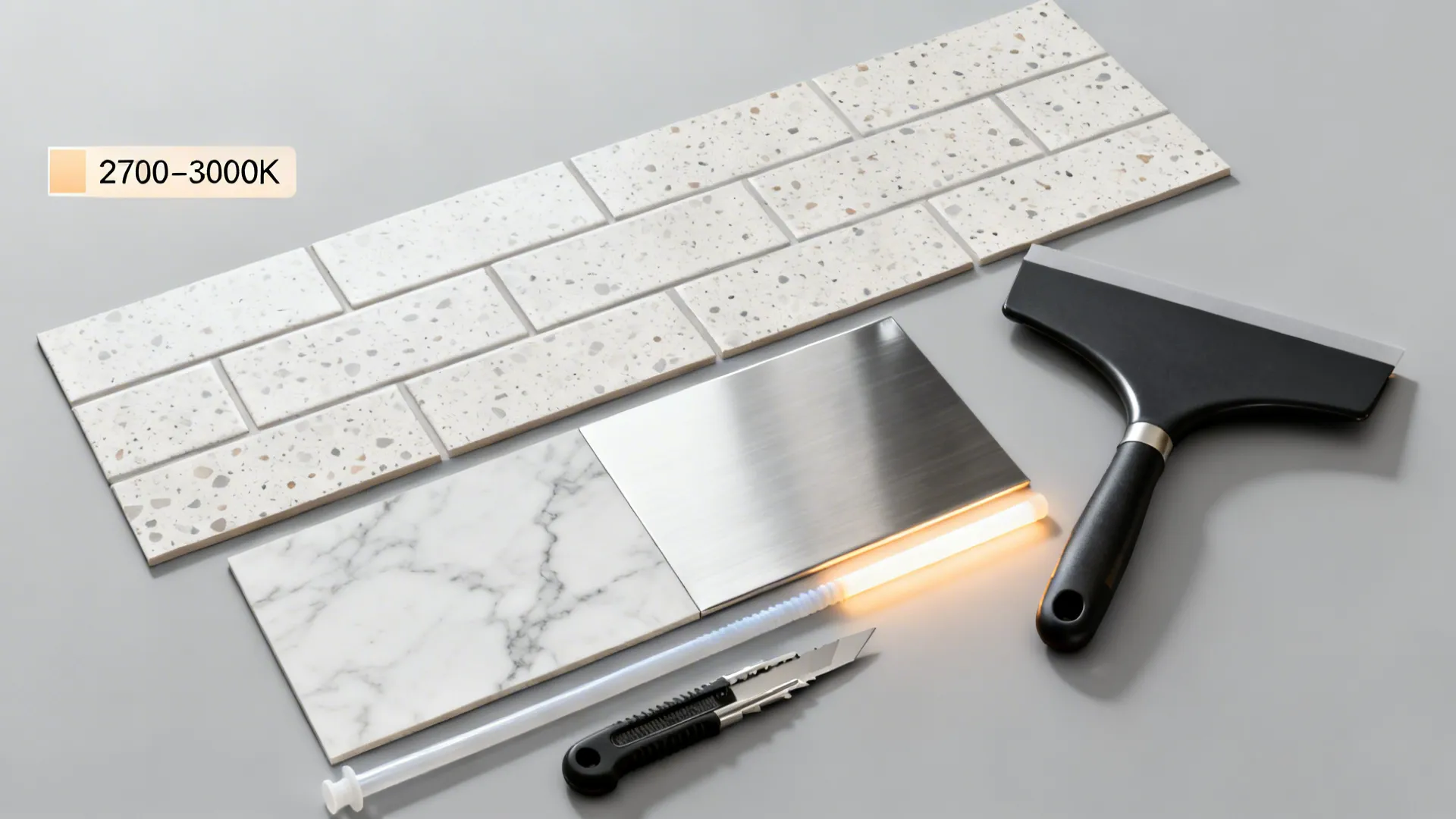 Peel and stick wall tiles marble sample metal sheet utility knife and tool for home renovation