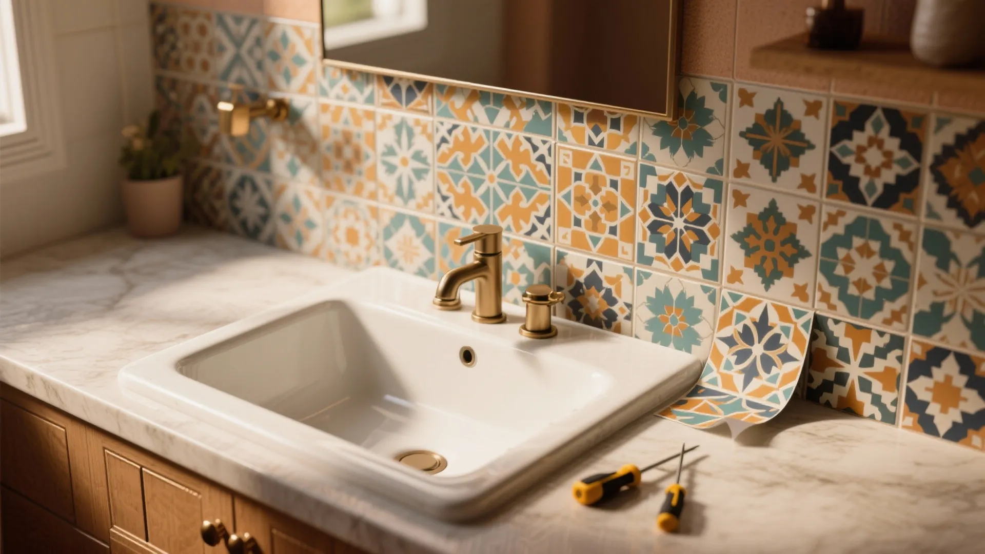 4. Patterned Peel-and-Stick Tiles