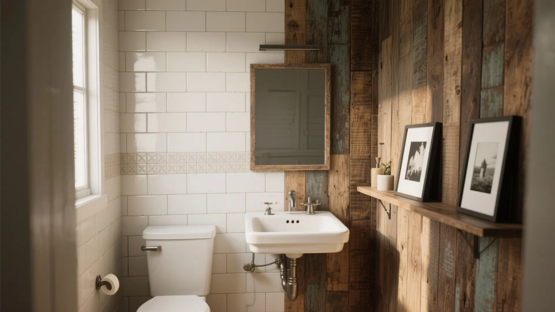 5. Peel-and-stick panels, reclaimed wood, and DIY art