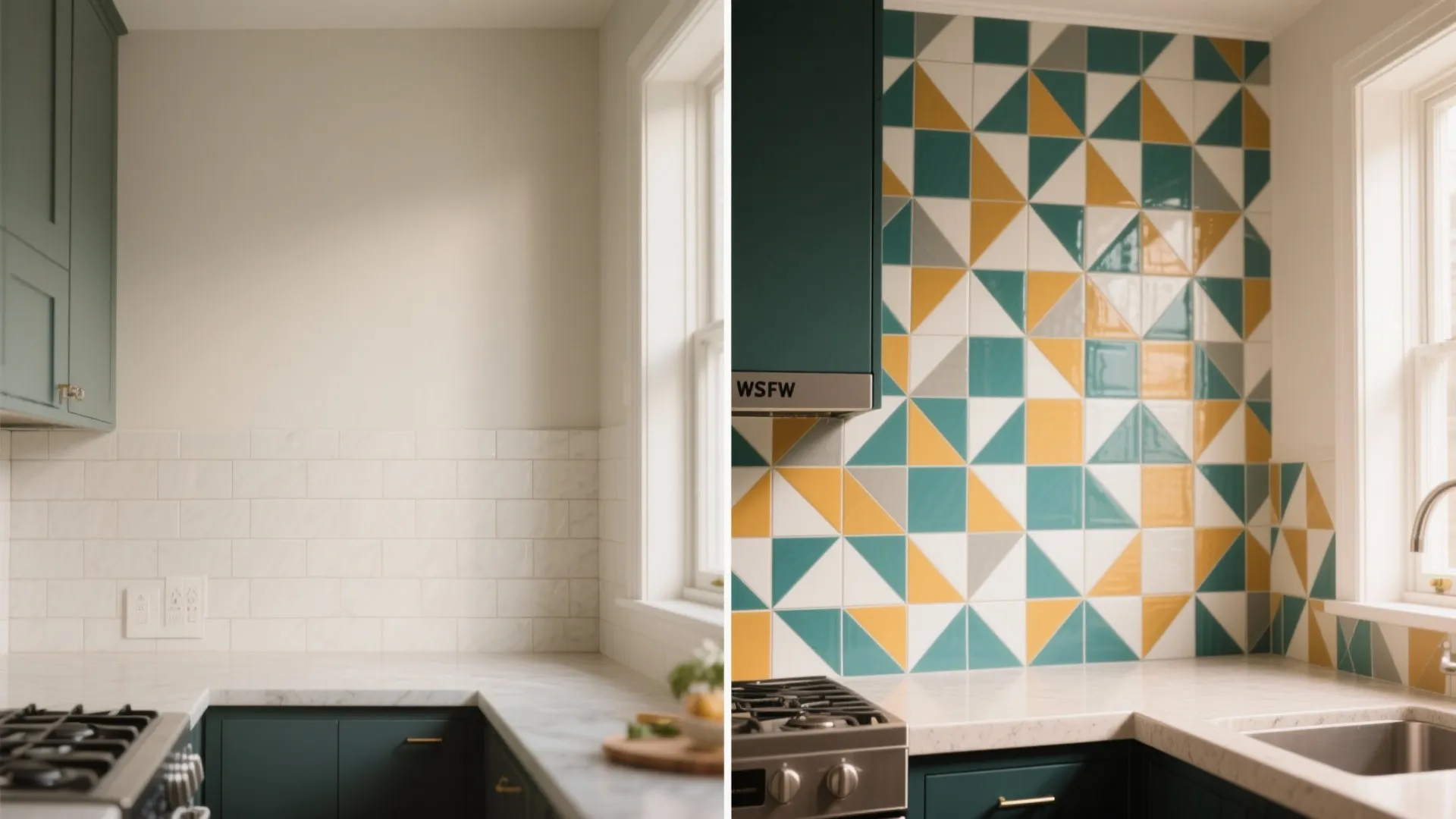 5. Peel-and-stick patterned tiles or bold geometric ceramics