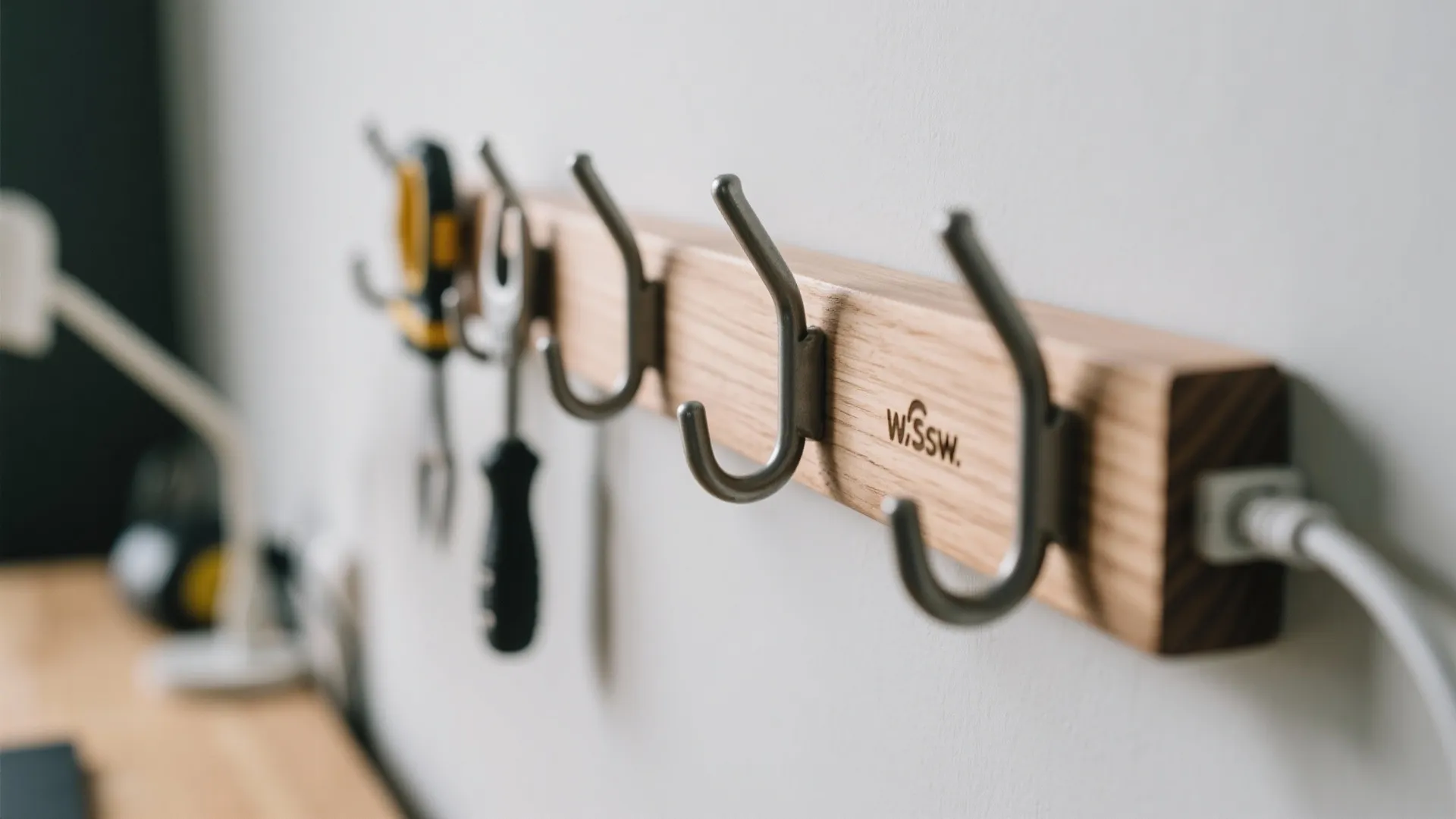 Flexible wall-mounted systems (desks, peg rails, and lighting)