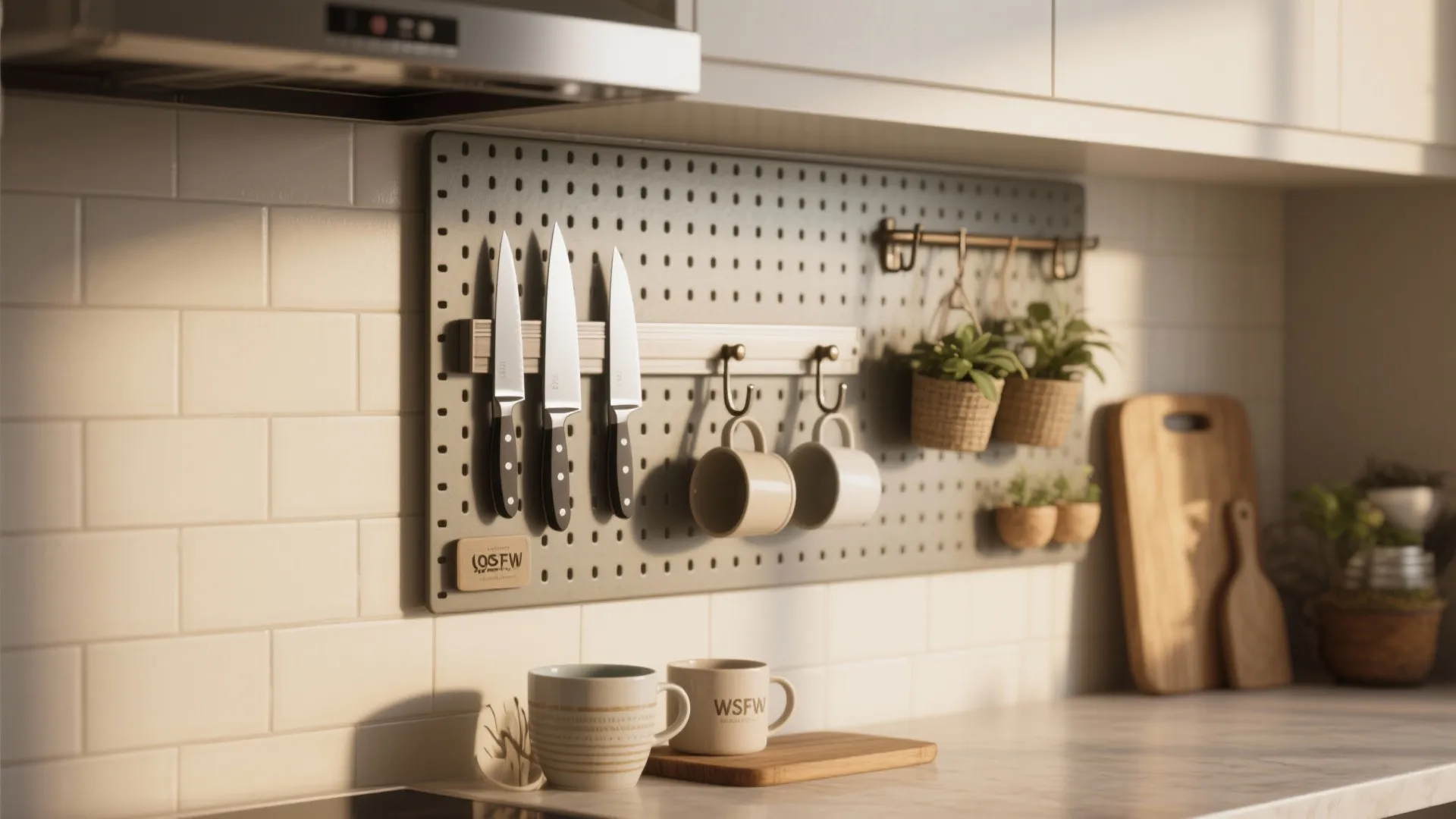 3. Magnetic strips, pegboards, and wall hooks