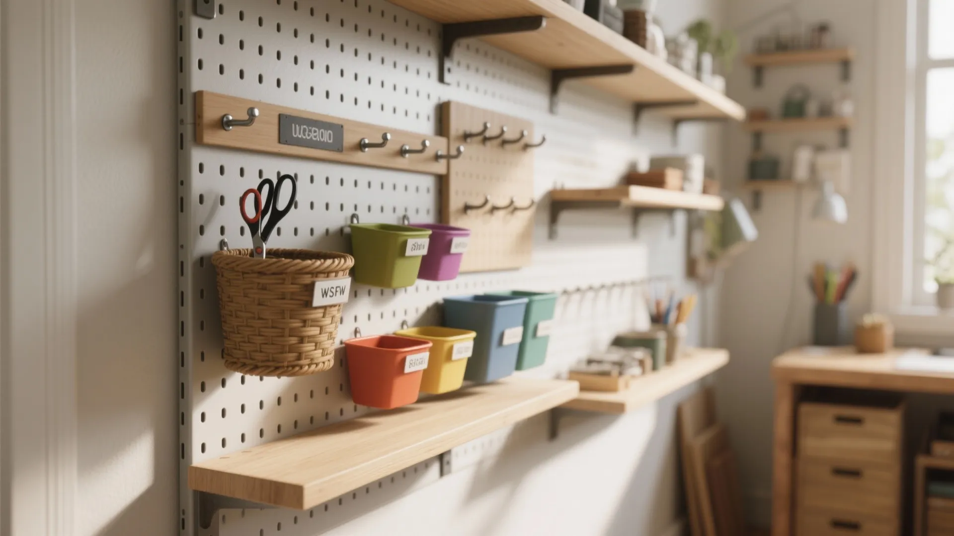 Pegboard and rail wall: vertical storage you can see