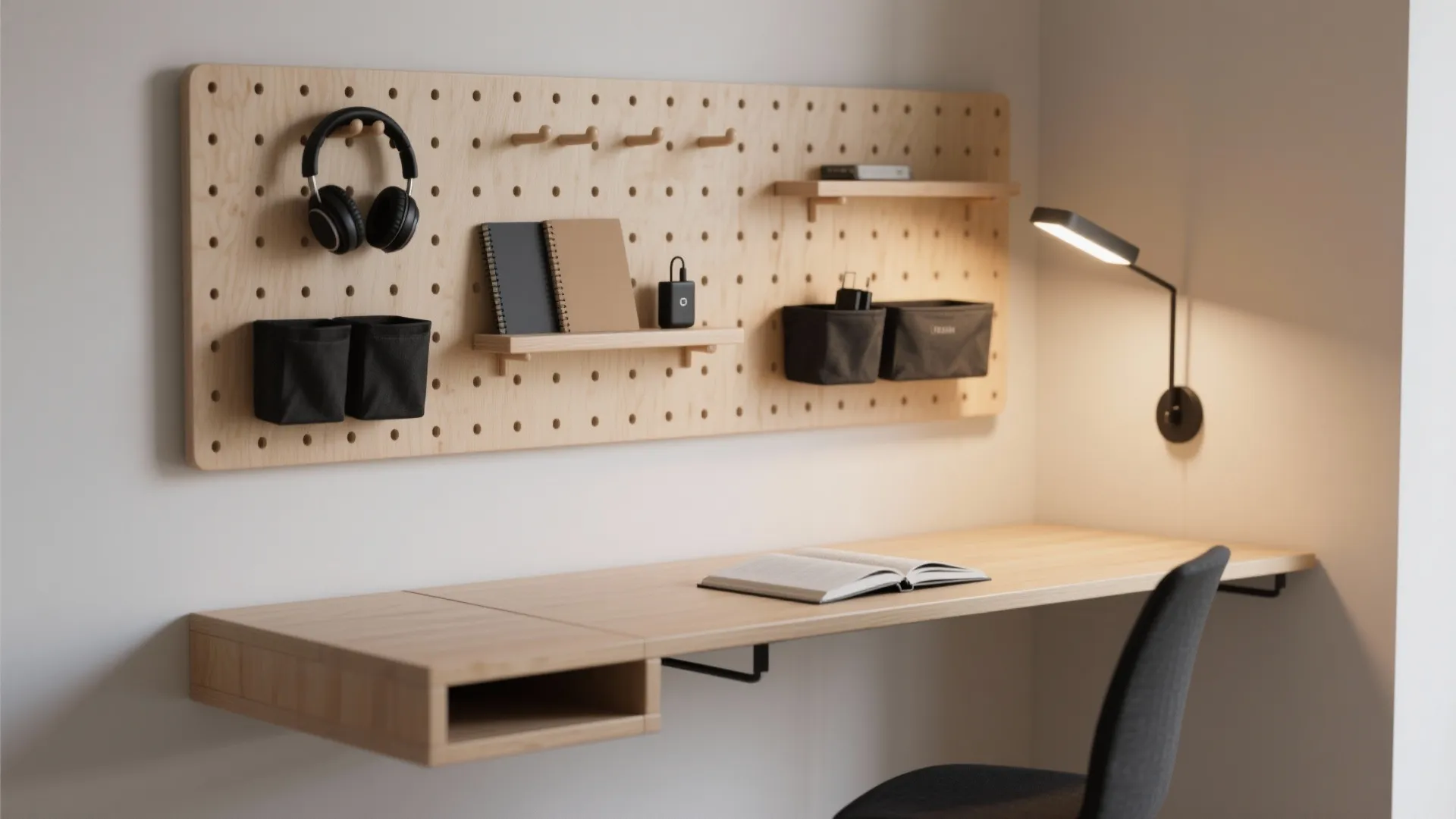 Pegboard Wall System + Slim Flip Desk