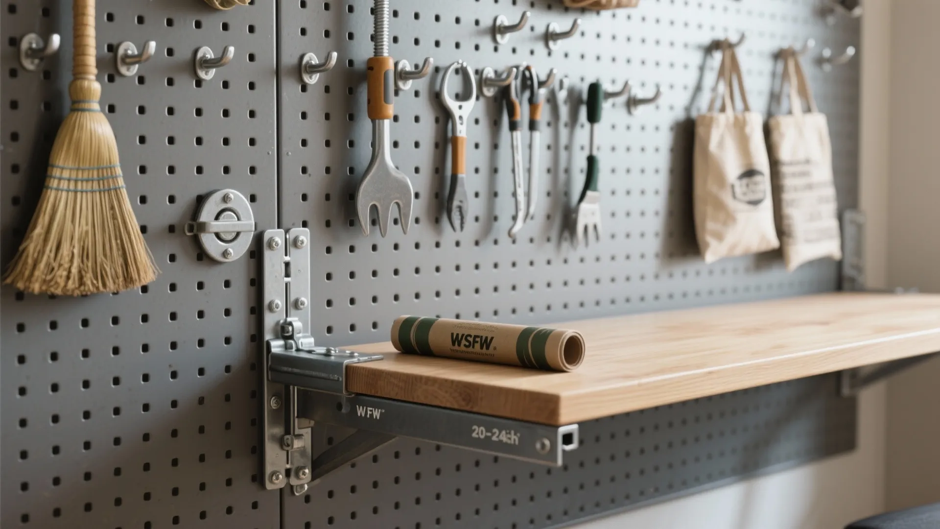 Pegboard Wall + Fold-Down Work Surface