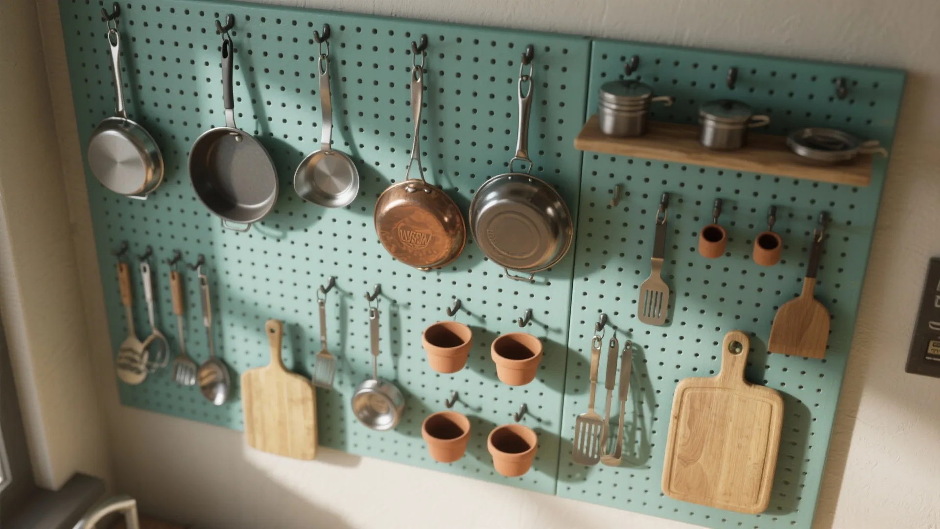 3. Pegboard + hooks: a modern take on utility