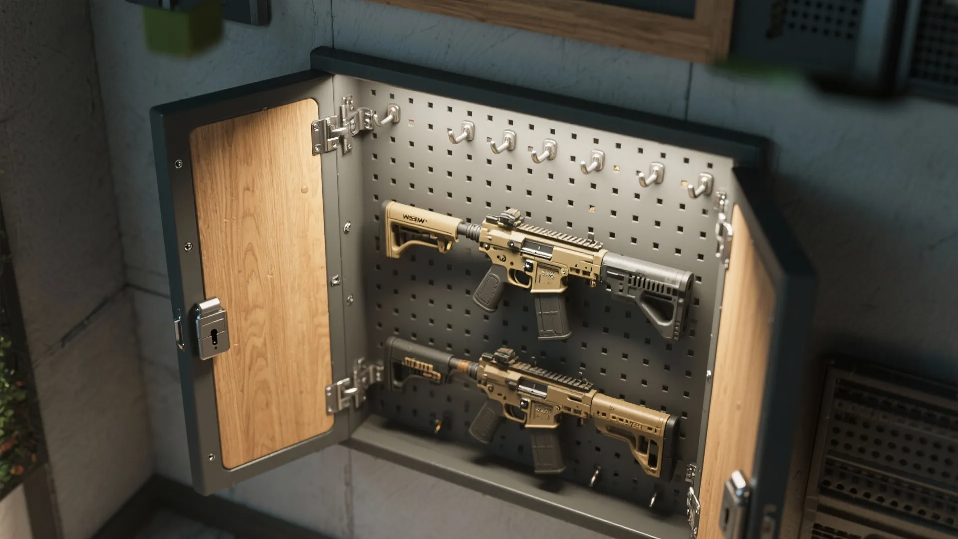 Pegboard gun wall system with secure locking cover