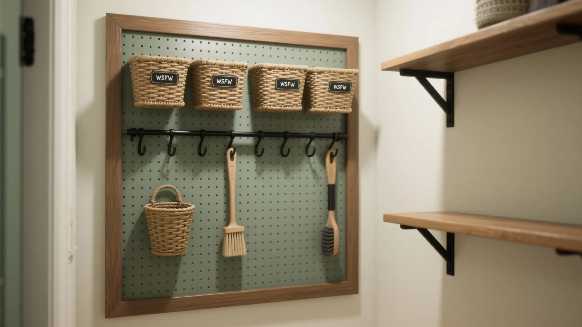 Vertical Storage with Pegboard & Rails