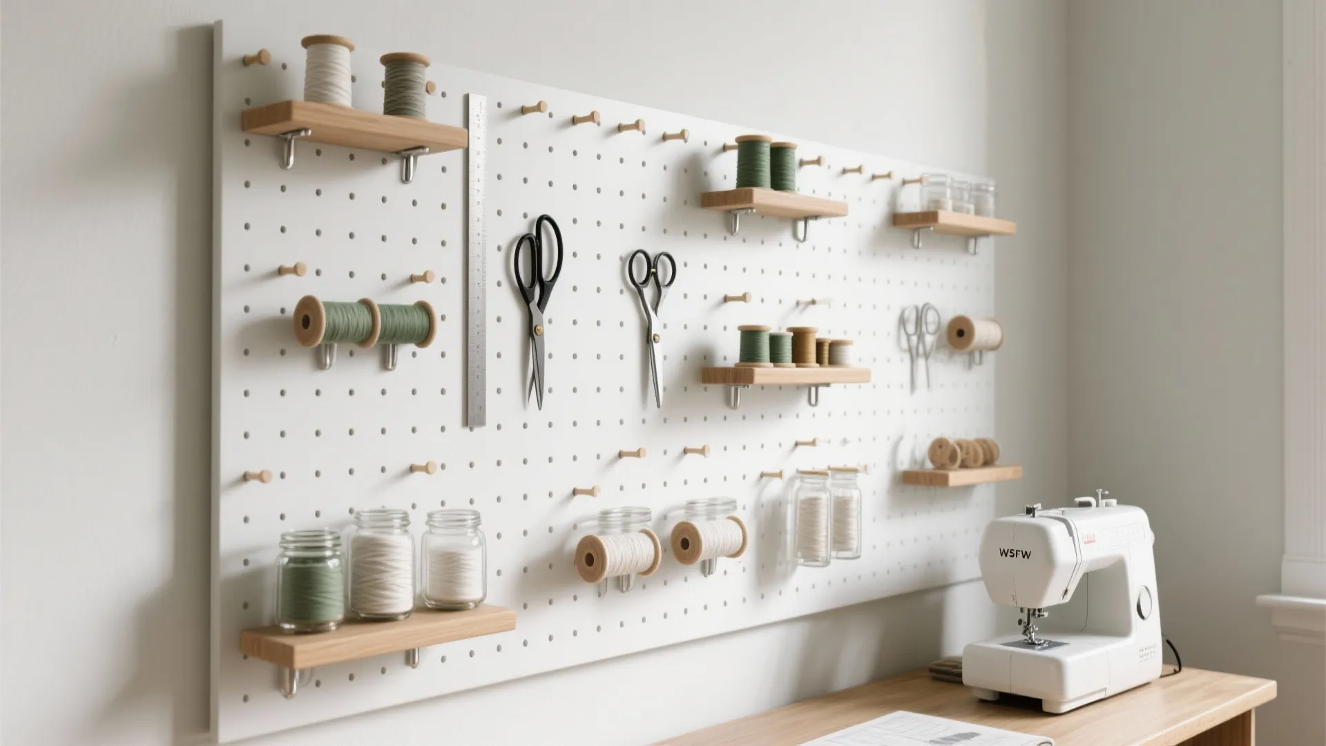 Minimalist pegboard for sewing supplies