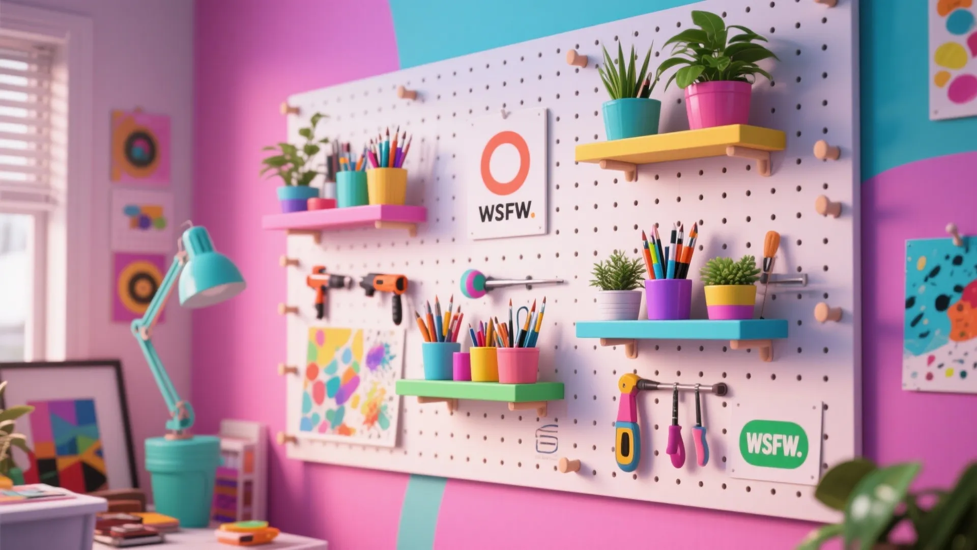 8. Wall-Mounted Pegboard + Shelf Combo