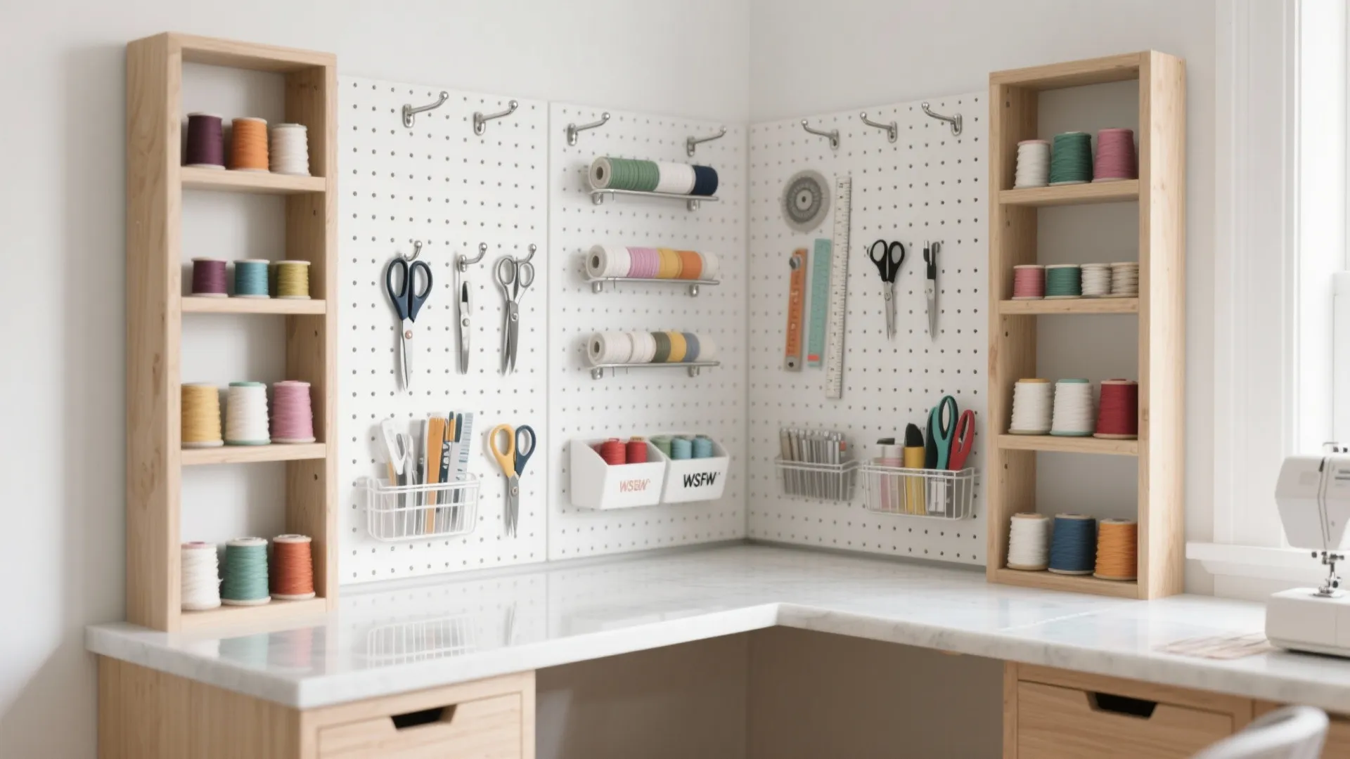 Vertical Pegboard Walls + Slim Shelving Columns