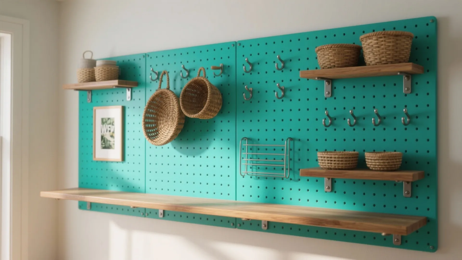 2. Functional Art: Painted Pegboard & Hanging Racks