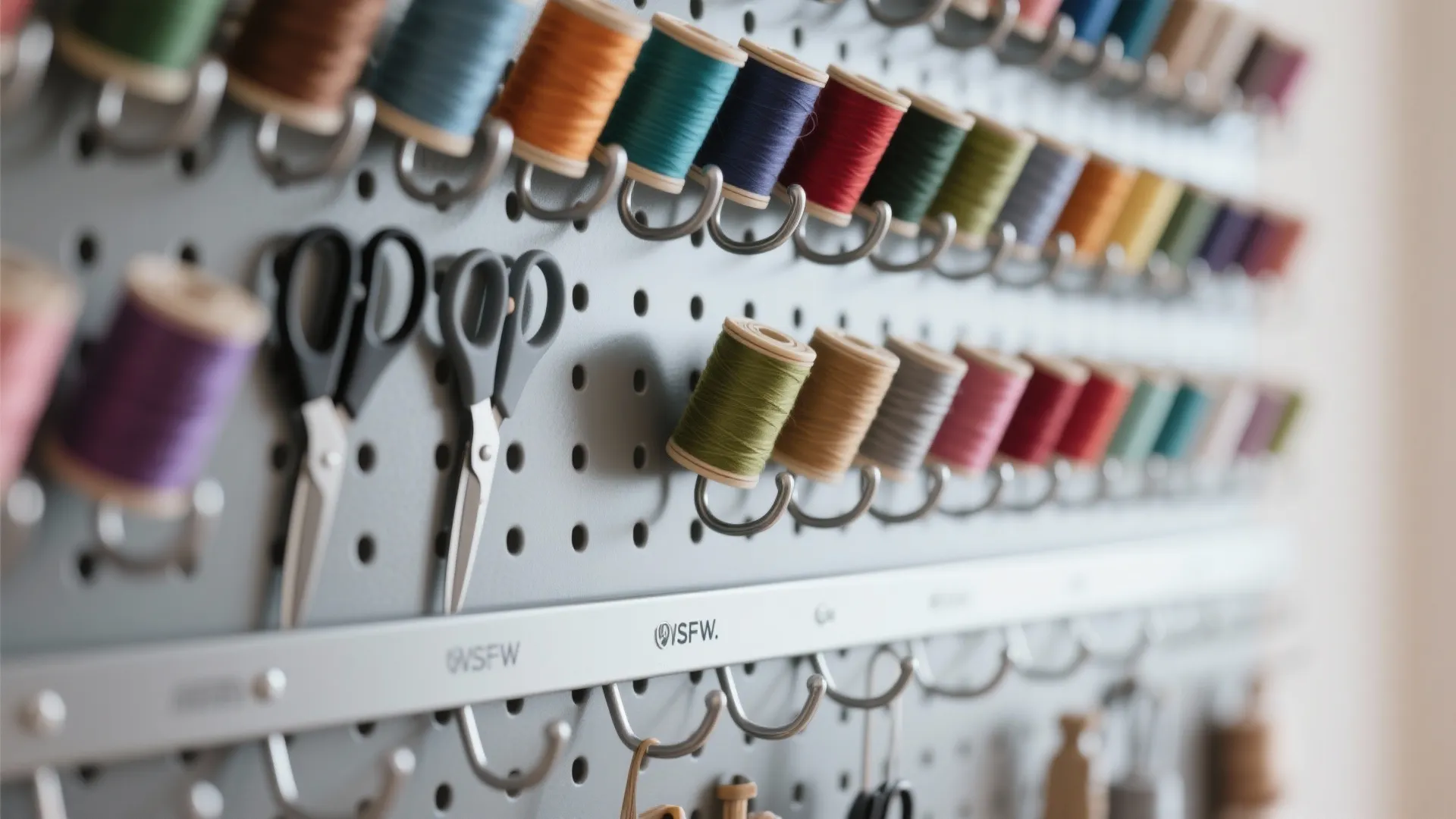 Wall-first storage with pegboards and slim cabinets