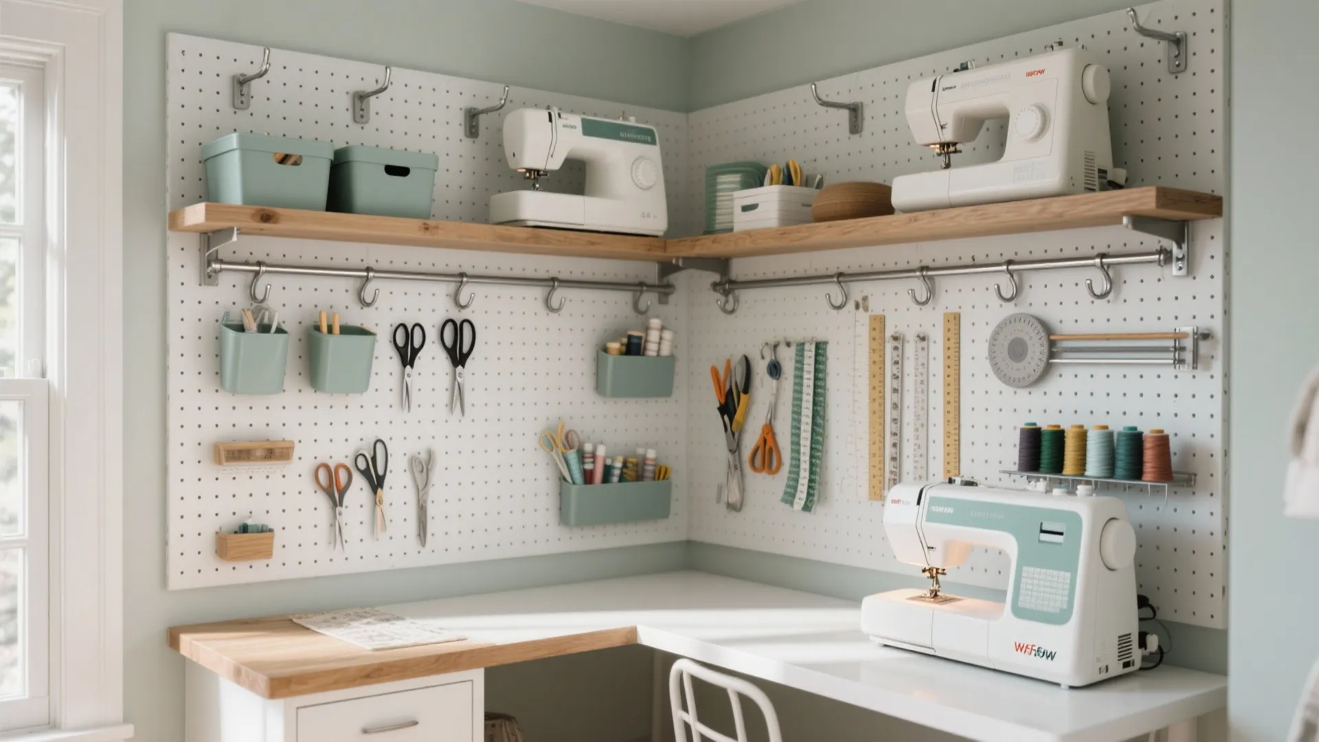 Minimal Wall Storage with Pegboard and Rails