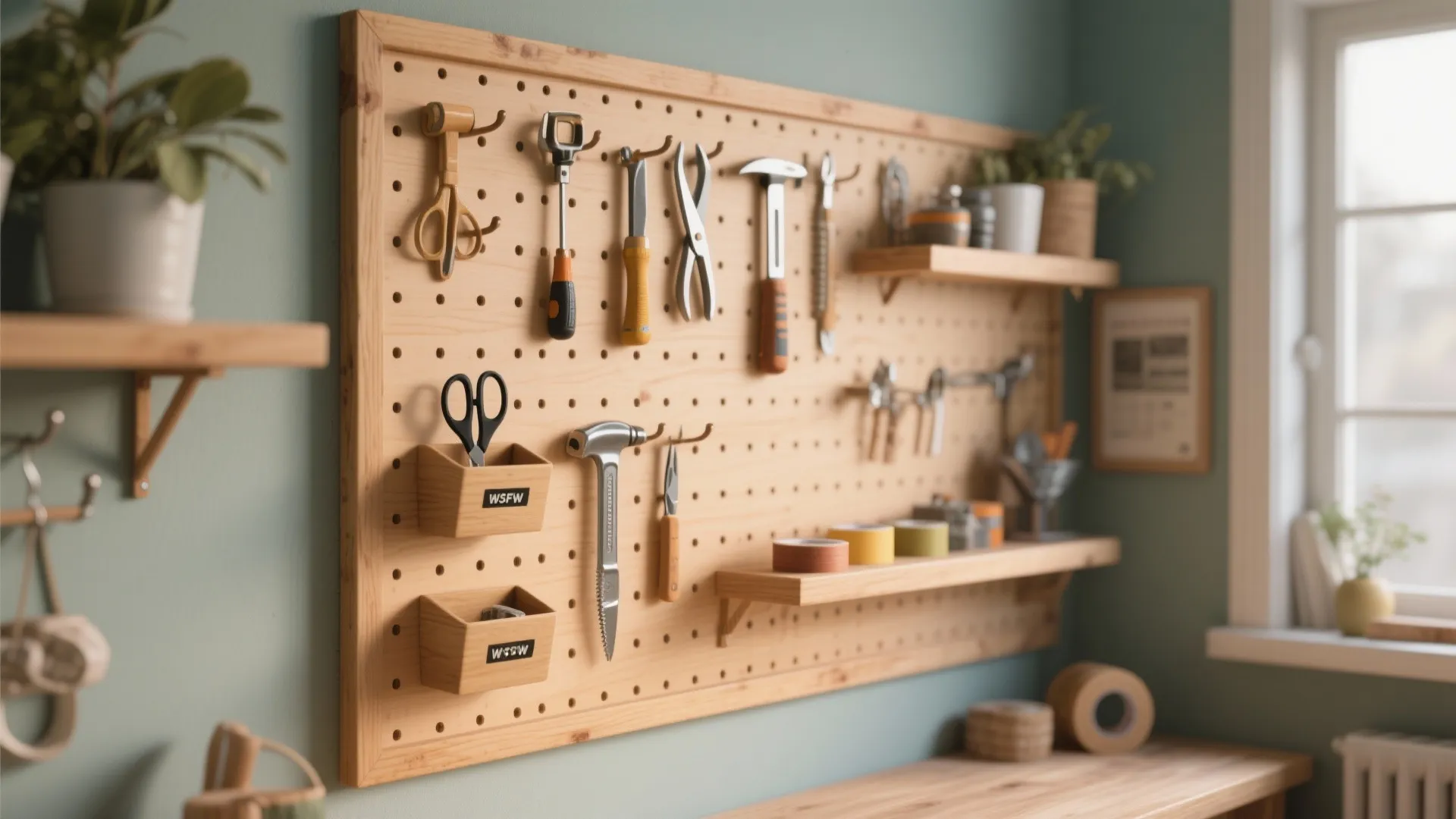1. Vertical pegboard walls