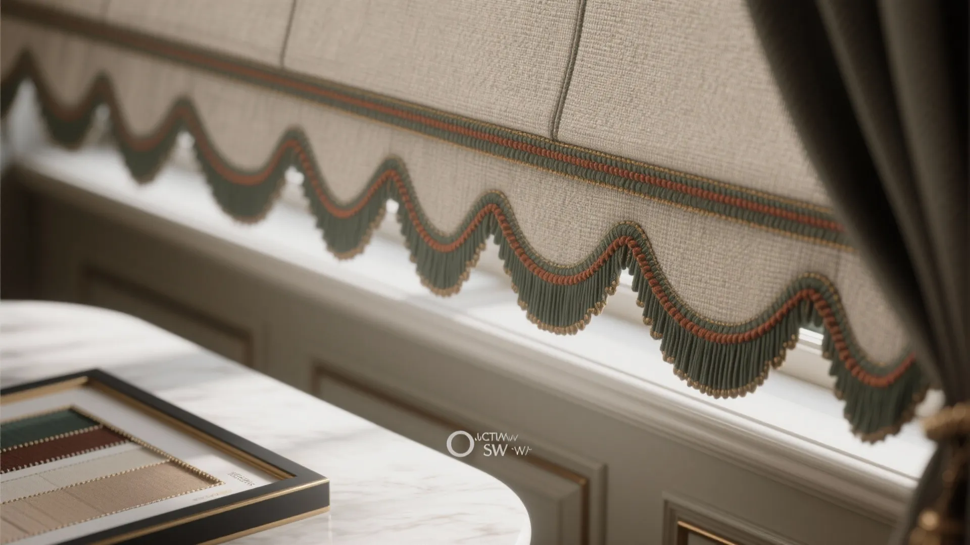 4. Tailored Pelmets with Contrast Trim for Visual Interest