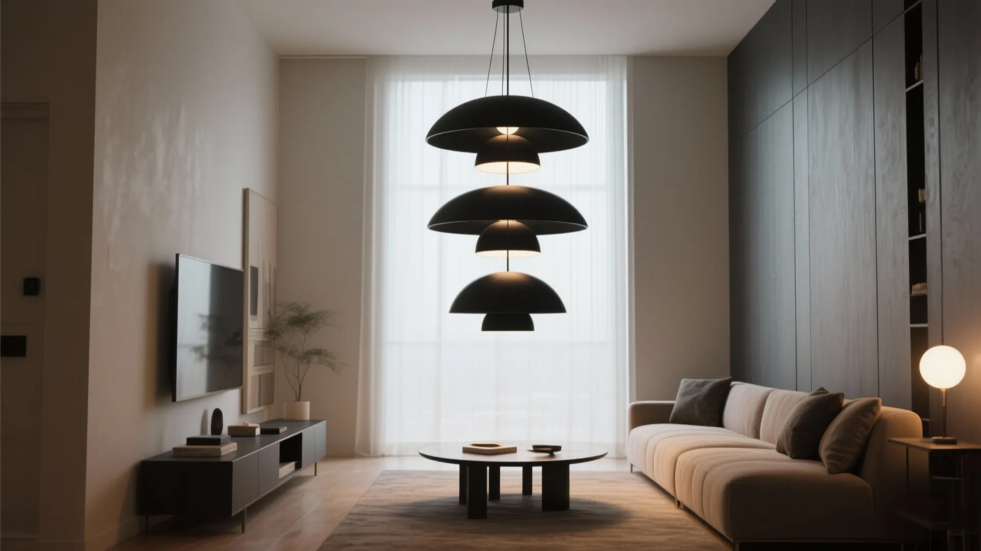 5. Sculptural black pendant cluster