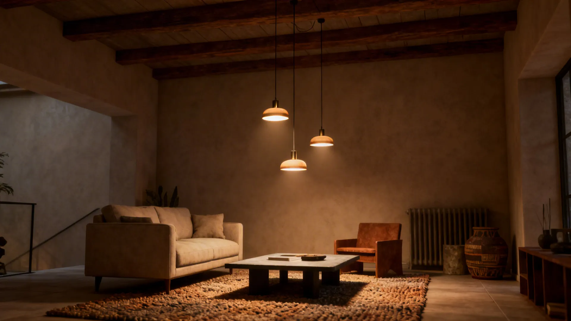 3. Clustered Pendant Lamps Over Conversation Areas