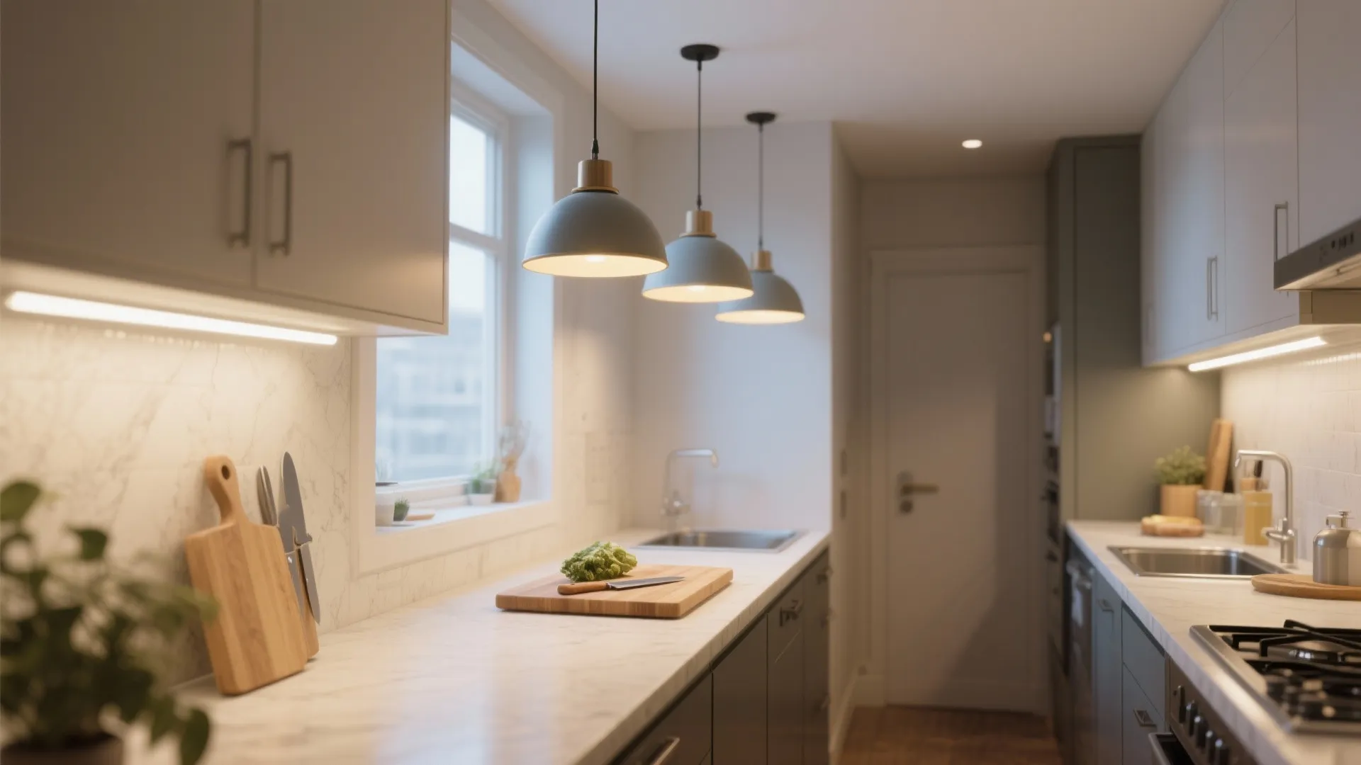 Layered pendant clusters over prep zones