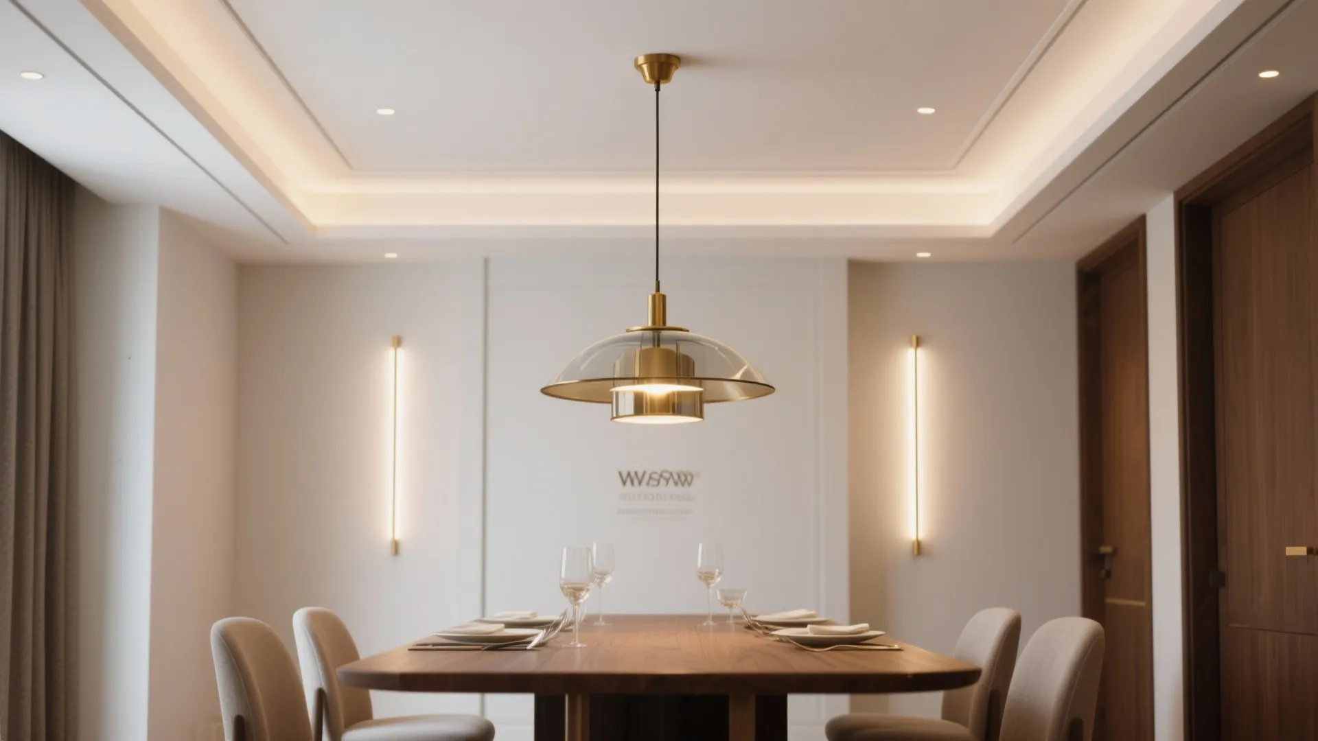 Drop-frame gypsum ceiling that spotlights a pendant