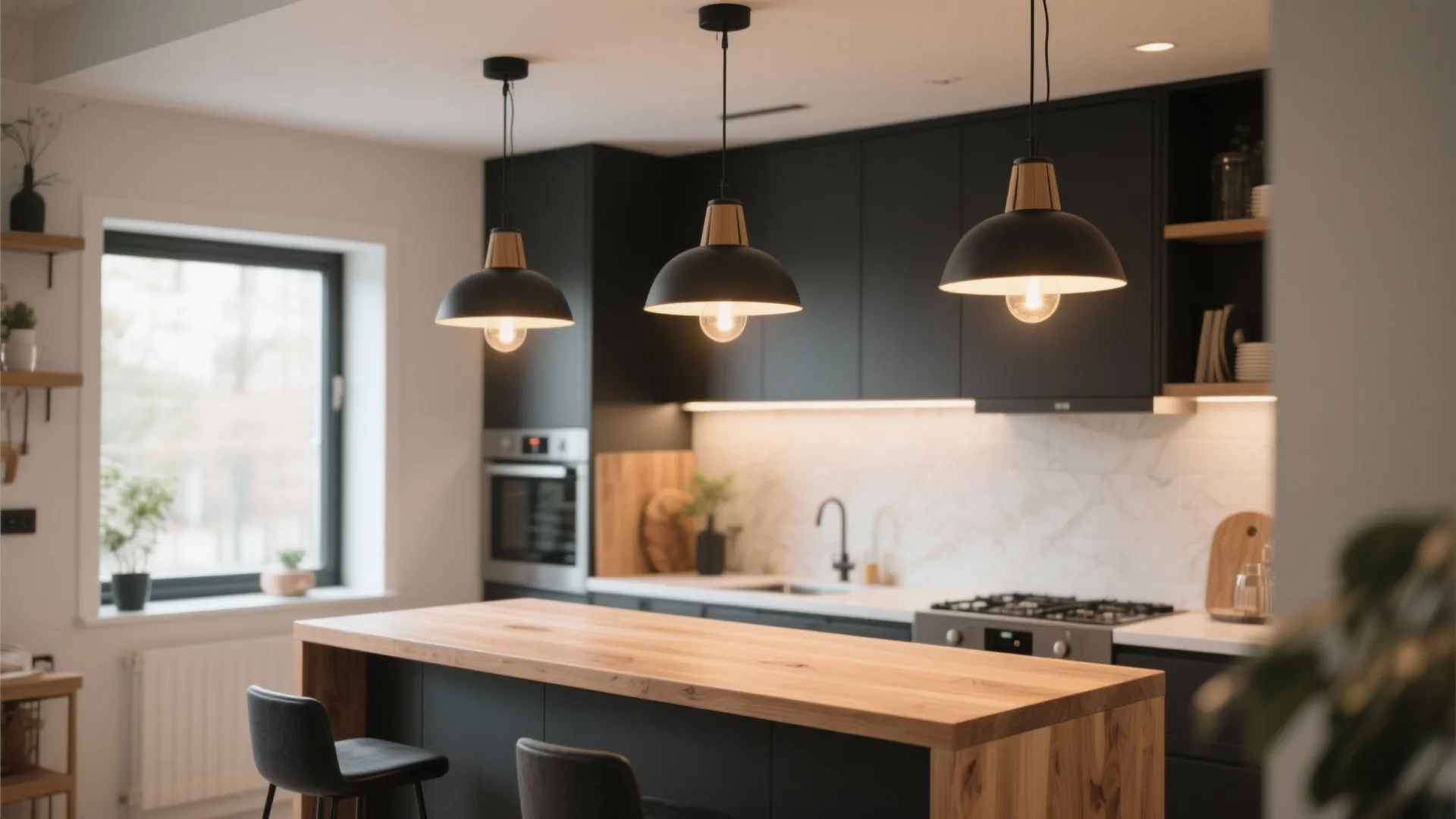 2. Pendant lights over the island