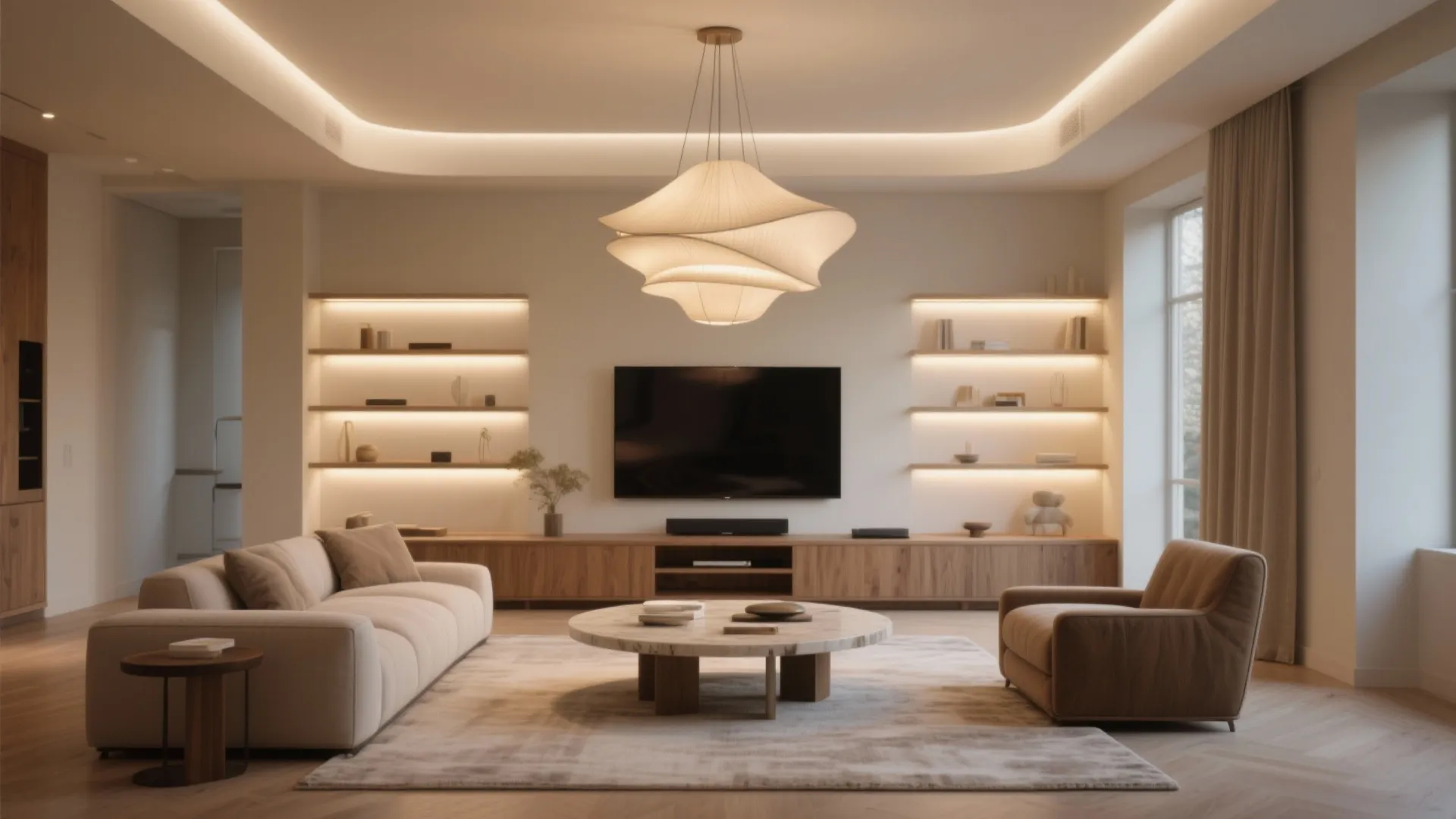 Statement pendant with soft perimeter glow