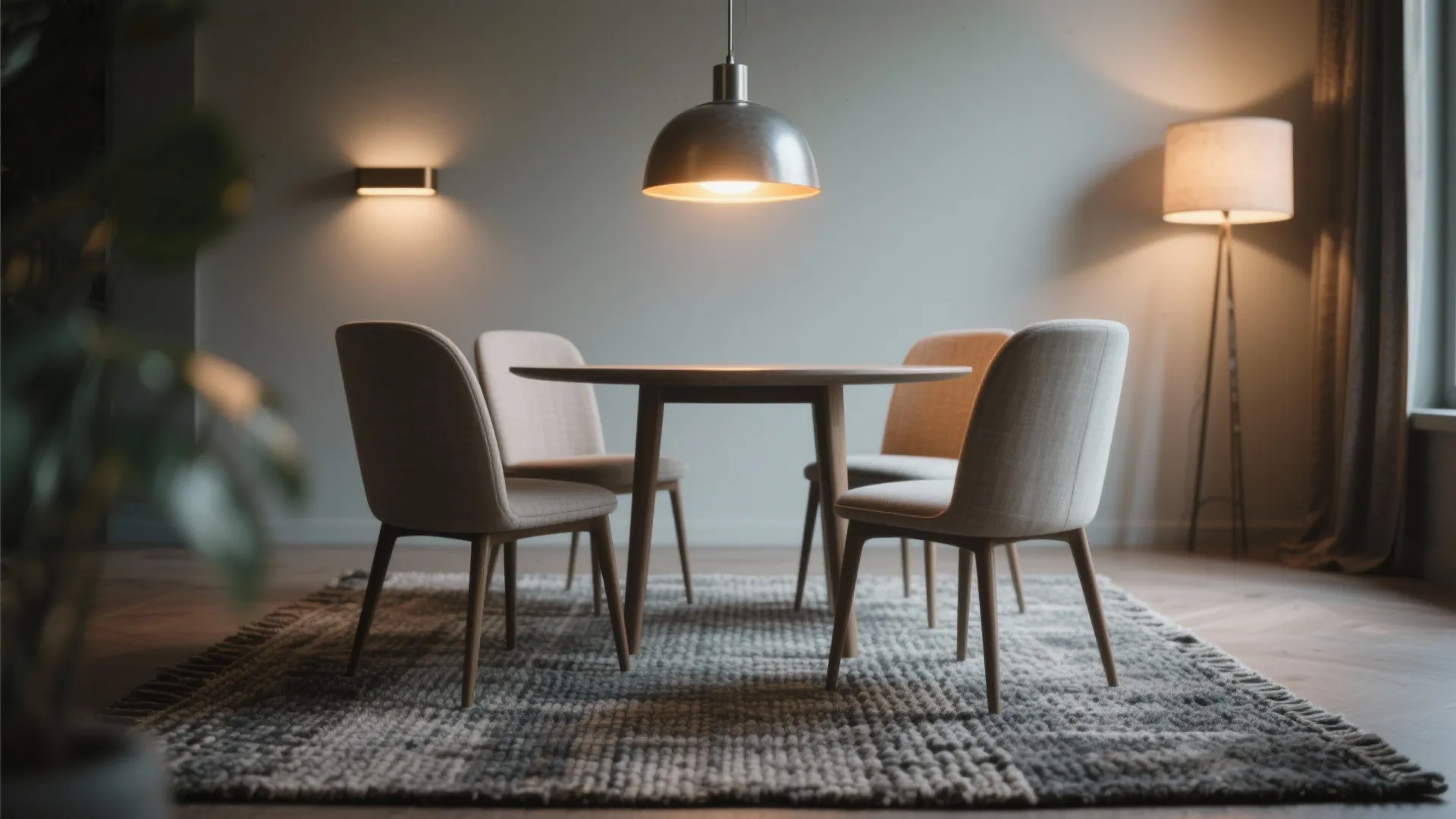 5. Layered lighting and rugs to define the nook