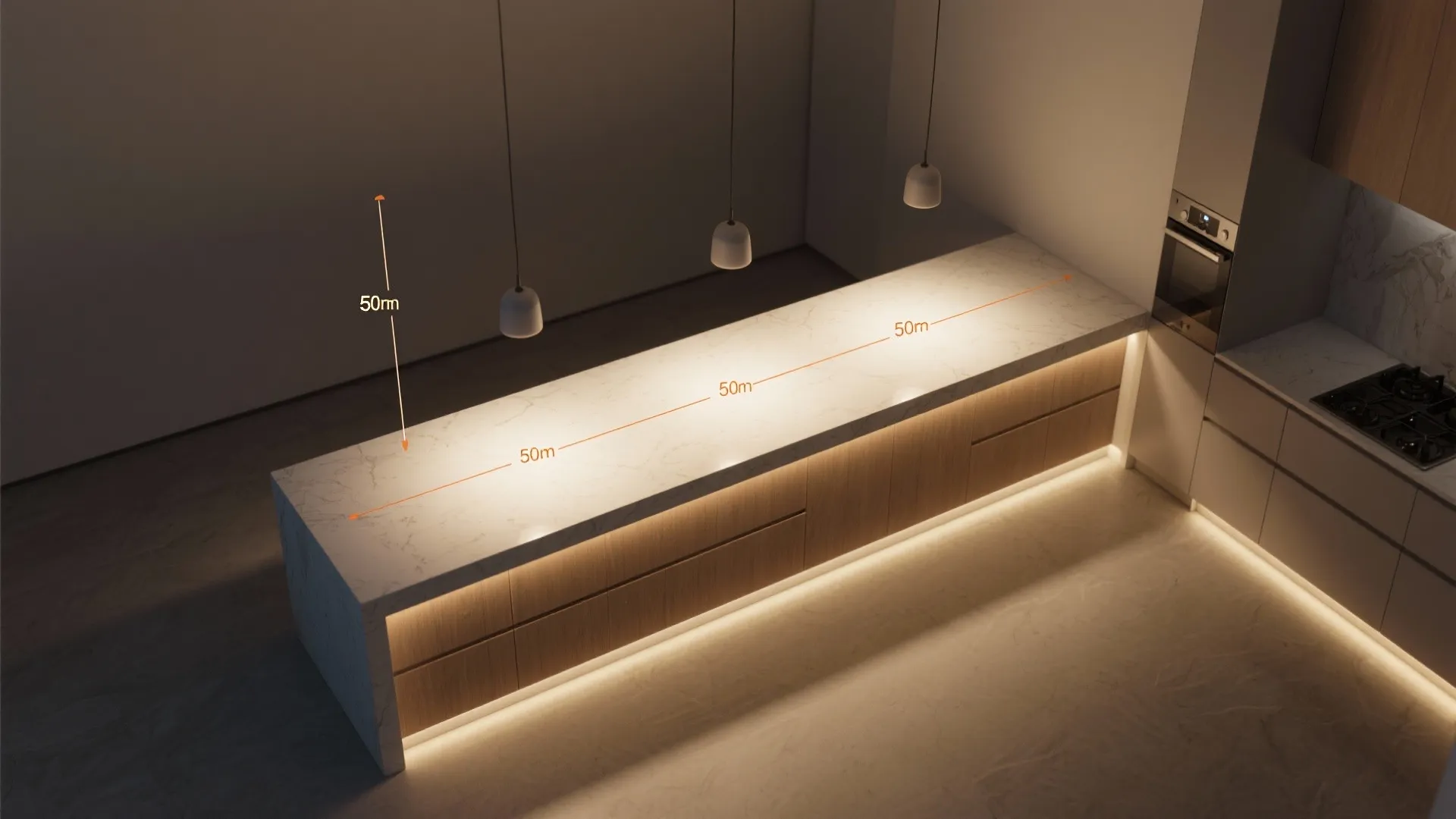 Layered pendant clusters over prep zones