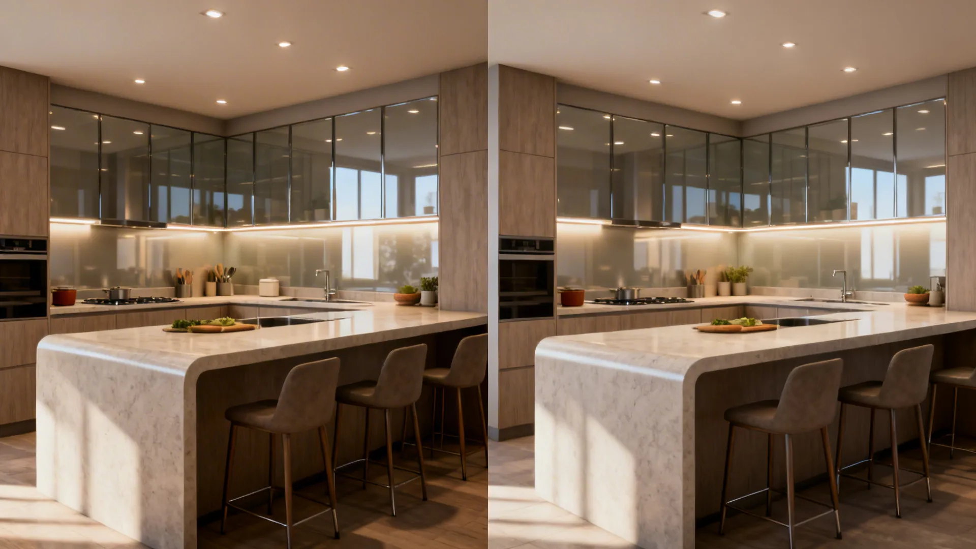 Comparison of a 10x13 kitchen with and without a shallow peninsula, highlighting prep space and seating.
