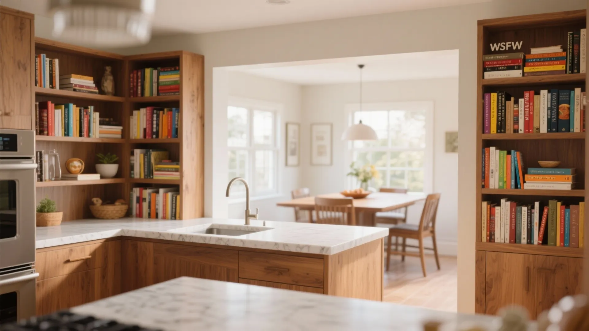 2. Peninsula with Built-in Bookshelves