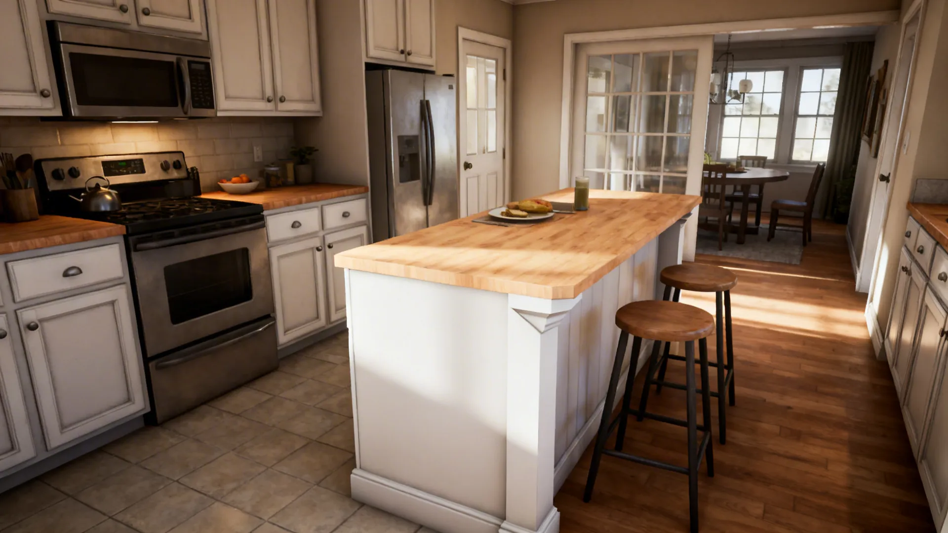 Small kitchen with a peninsula featuring a cut corner and breakfast bar, maintaining clear circulation