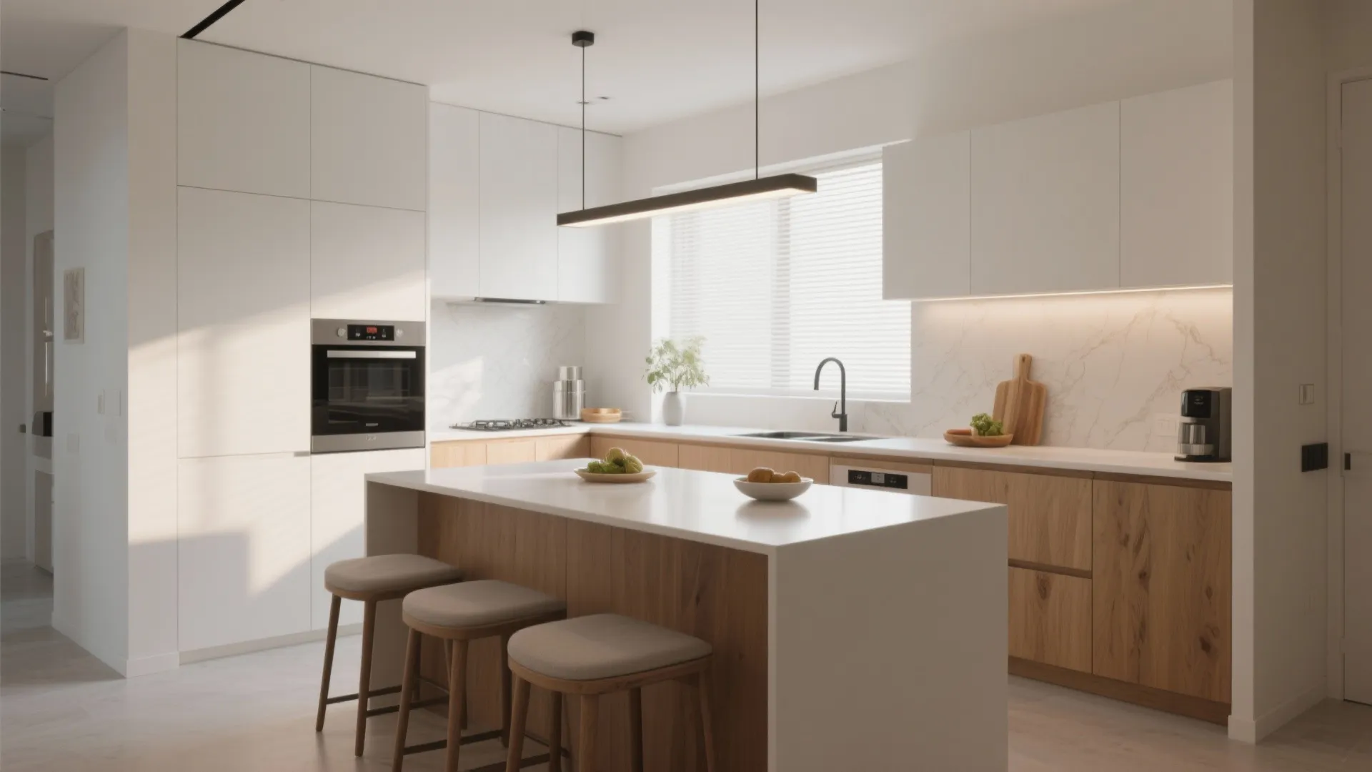 Small kitchen peninsula with seating and workspace