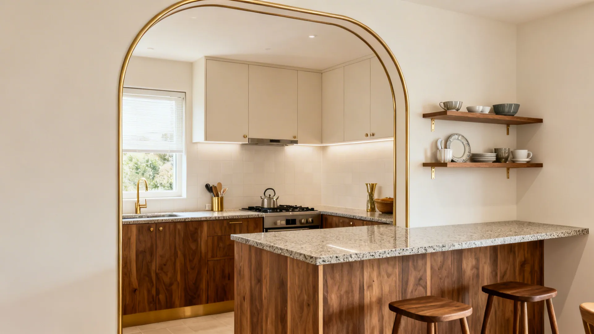 Peninsula Counter with Open Shelving Back