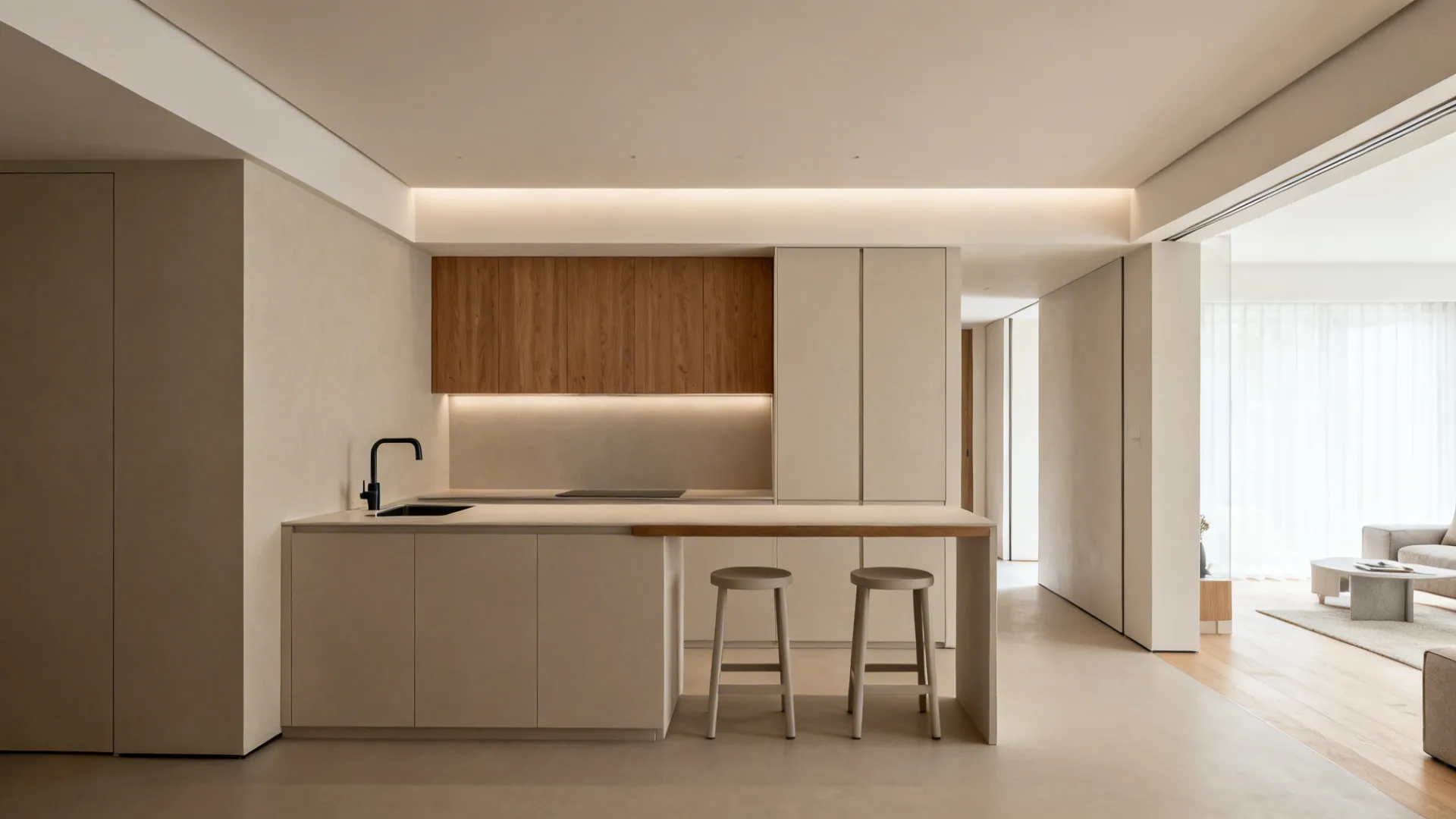 L-shaped workflow with a peninsula for seating