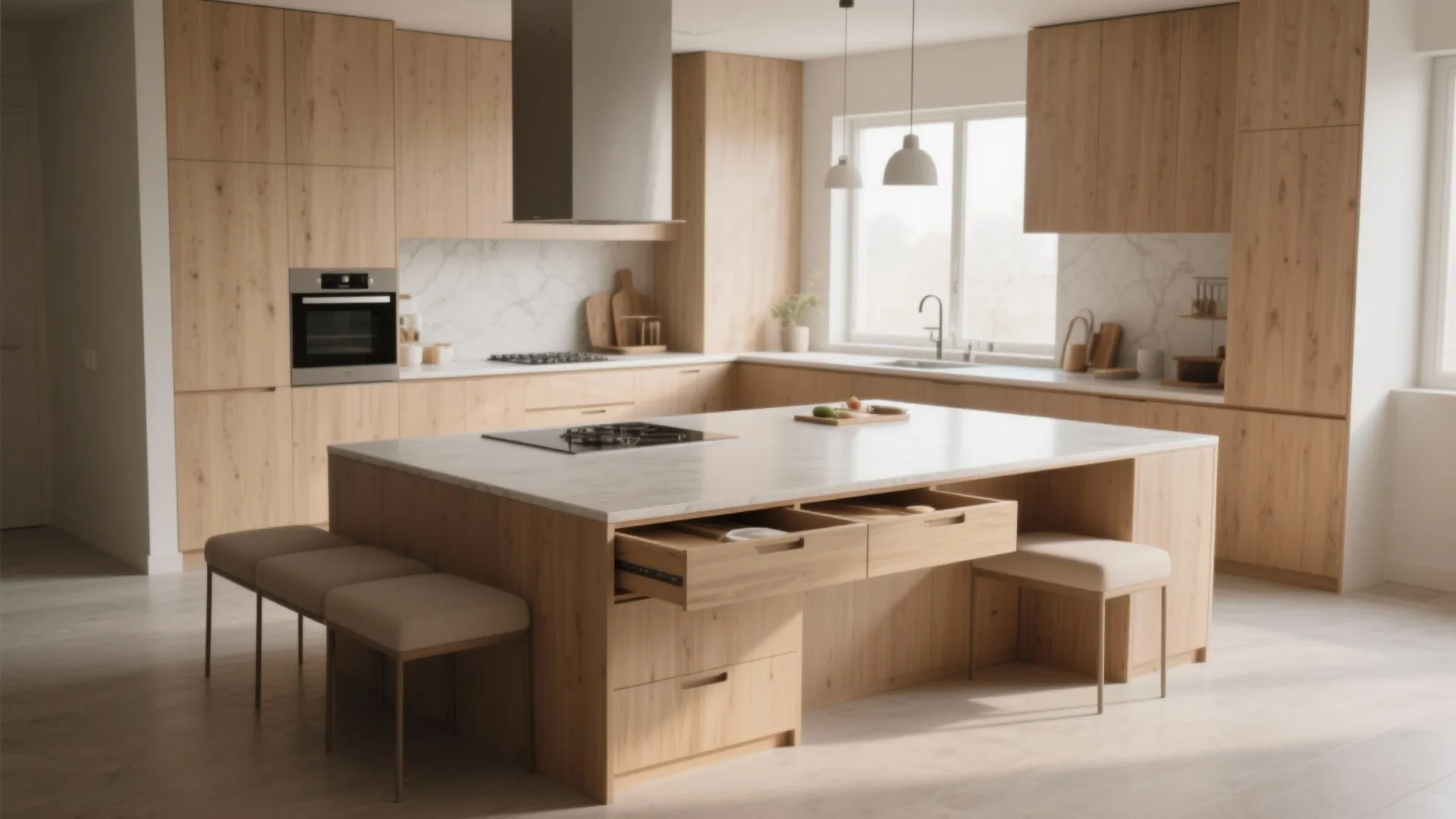 5. Multipurpose Peninsula That Doubles as Storage