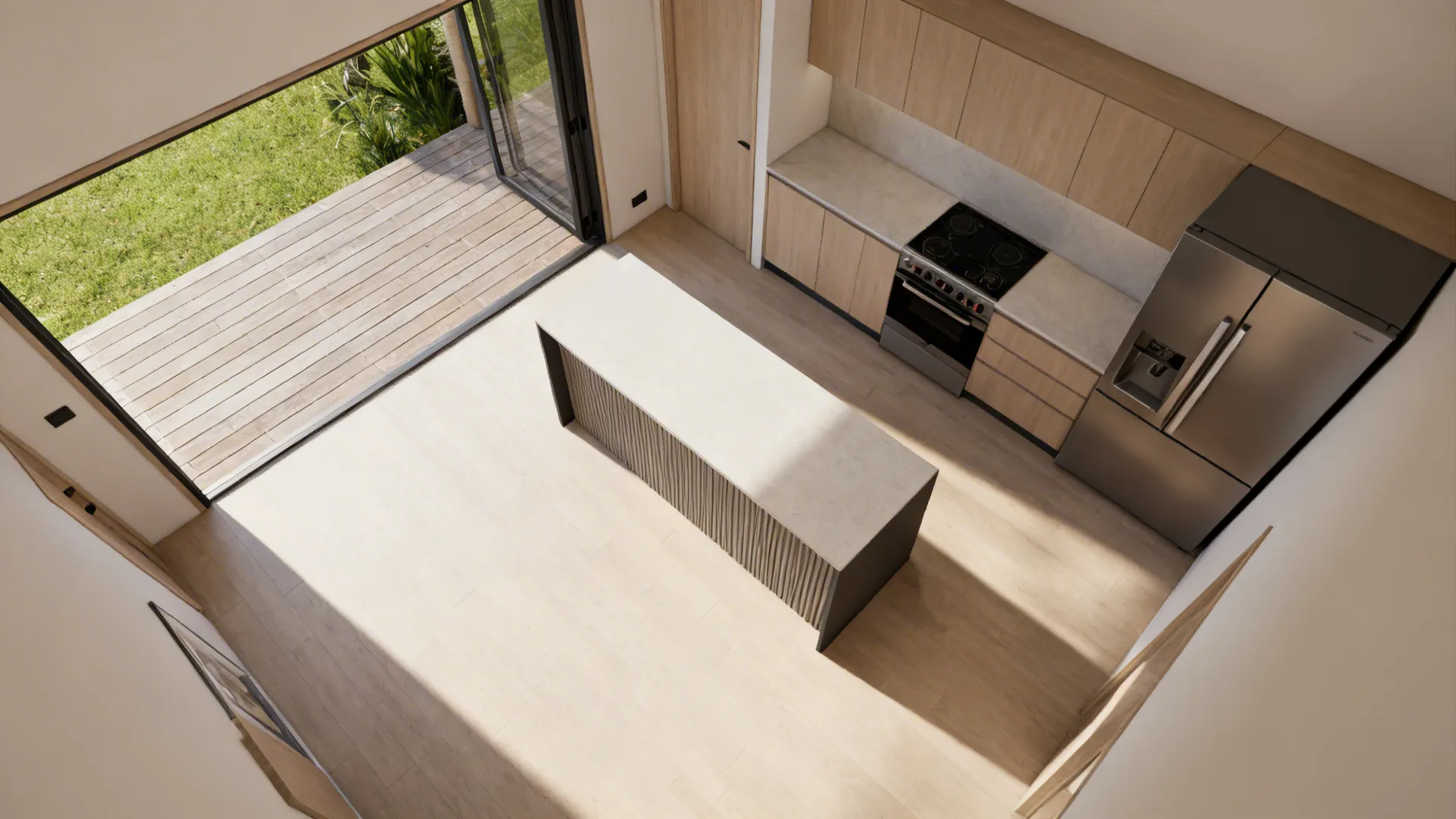 4) Compact prep peninsula that touches the veranda