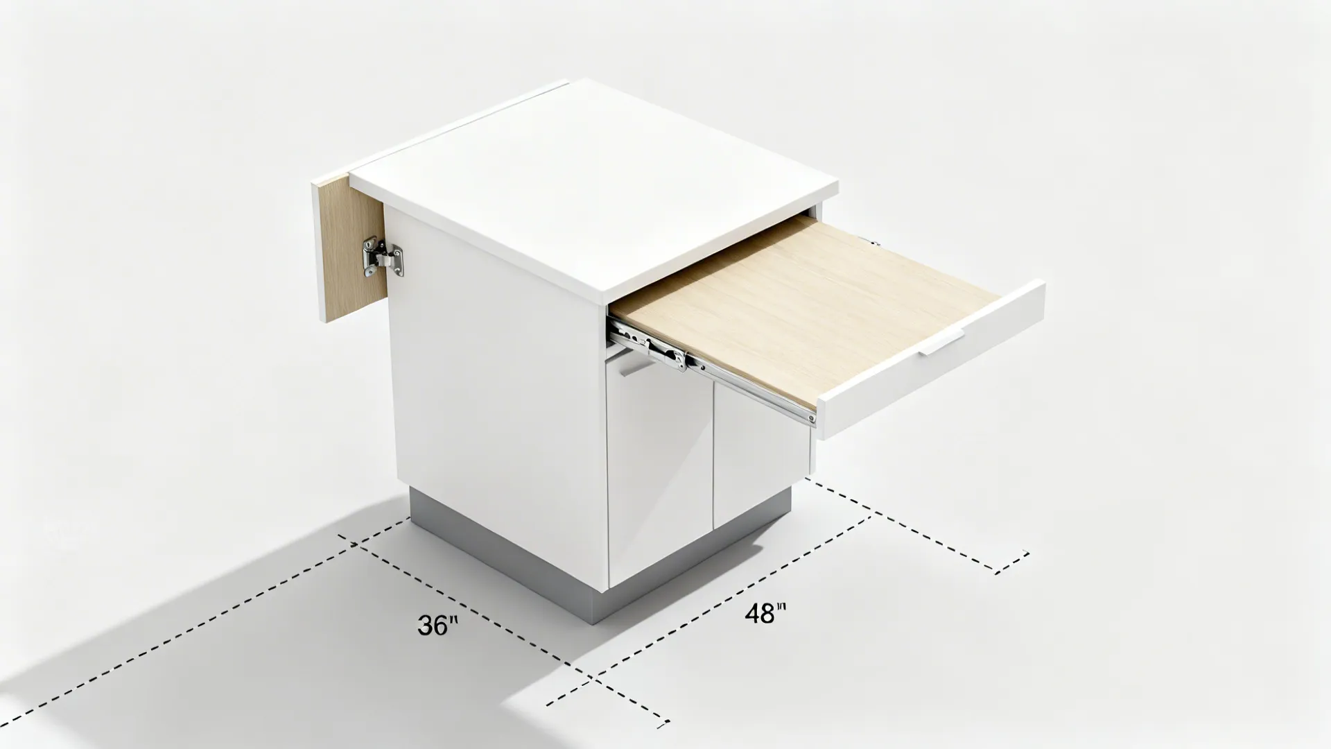 Top-down view showing a fold-out peninsula leaf in multiple extension positions.