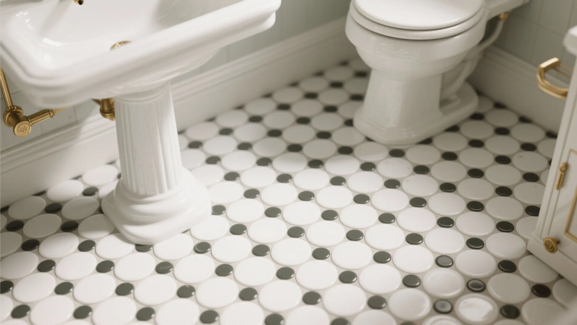 4) Mosaic or Penny Floors with Contrasting Grout