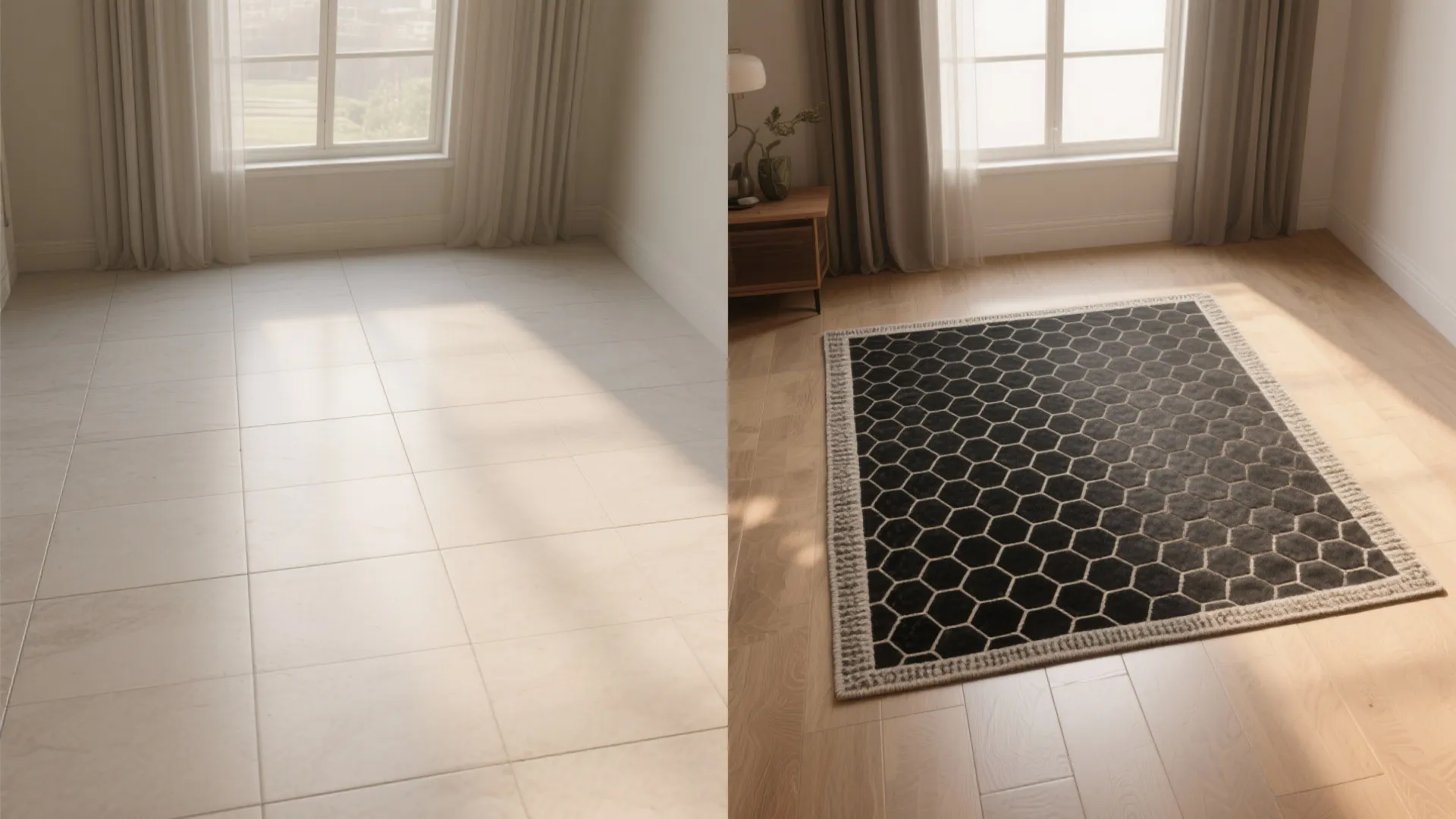 5. Hex Border or Inset Rug Composition