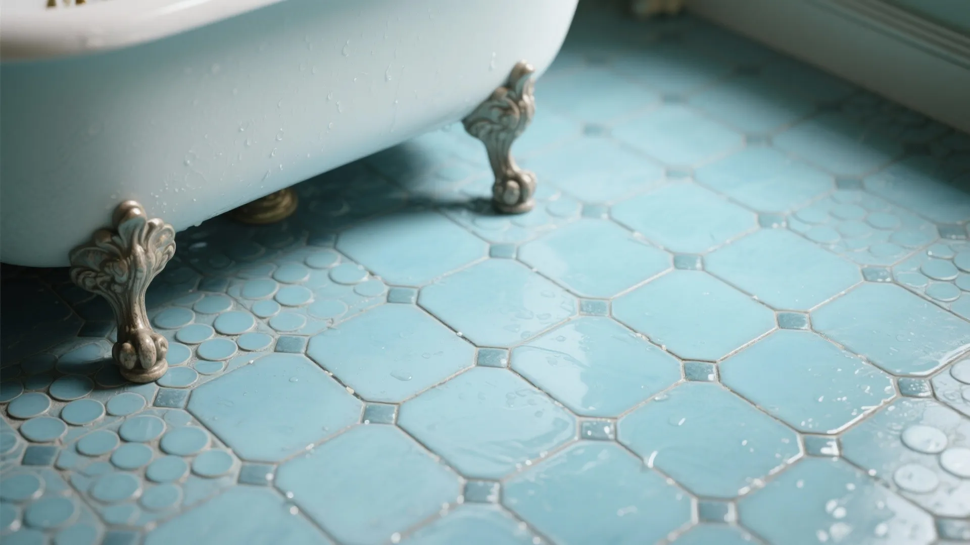 3. Sky-Blue Penny Tiles for Texture and Charm