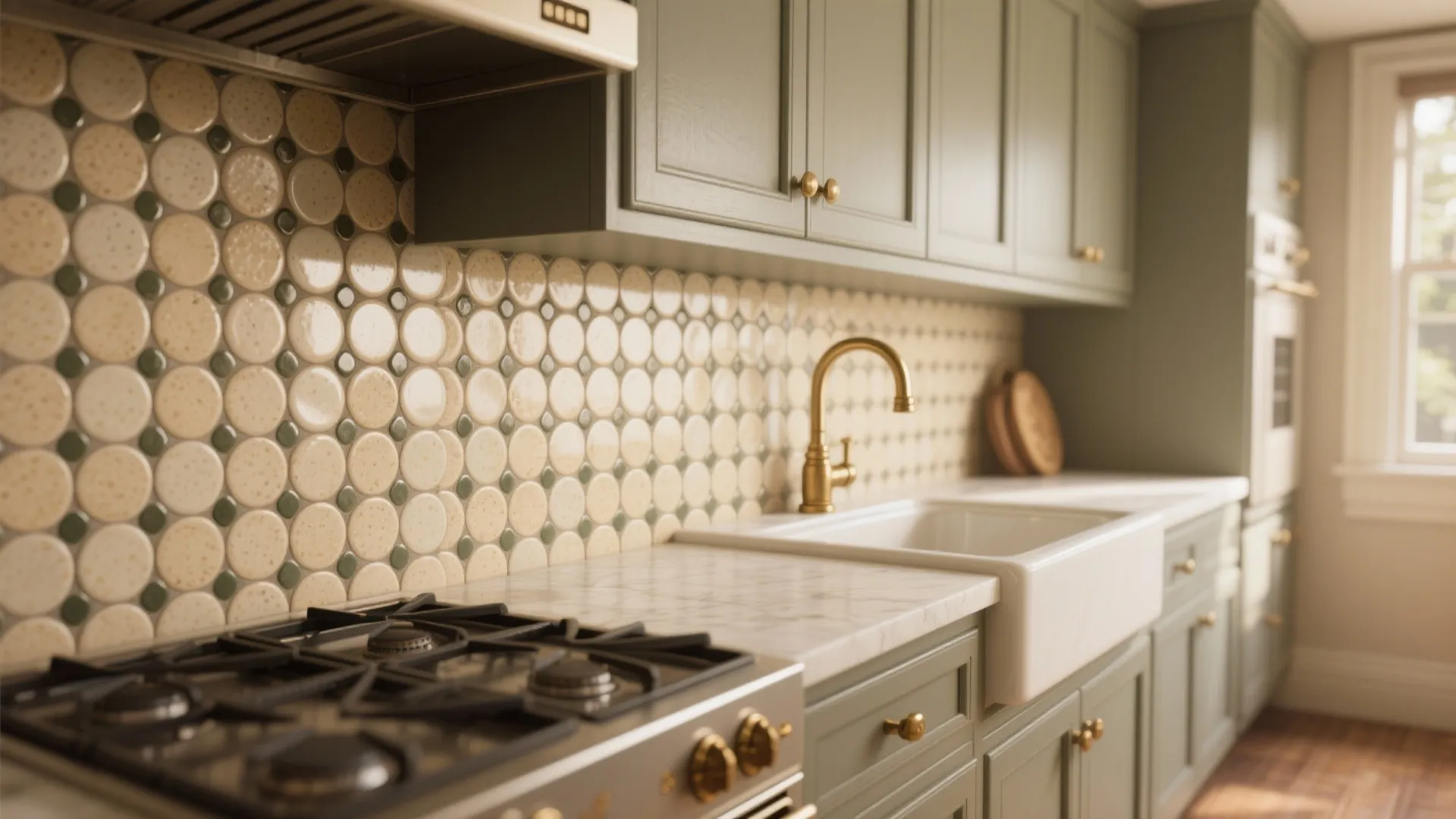 2. Penny tile backsplash for vintage charm