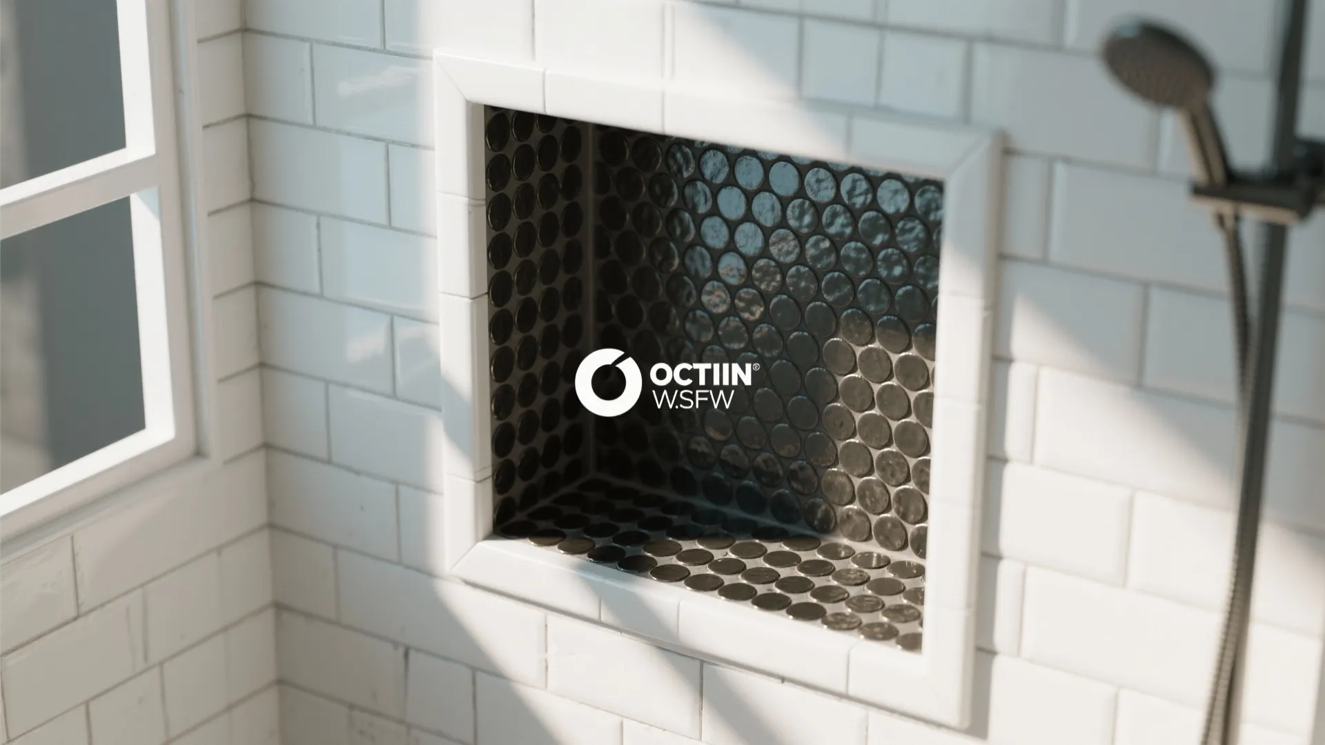 3. Penny Tile Shower Niche