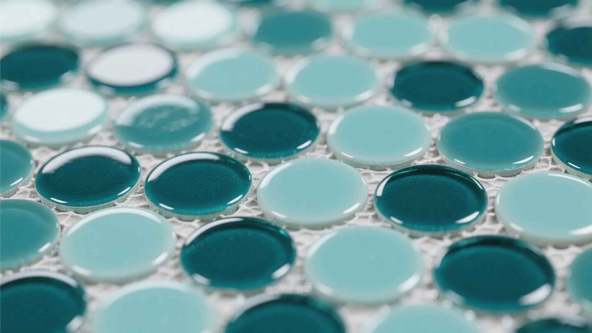 High-gloss circular penny tiles for reflective drama