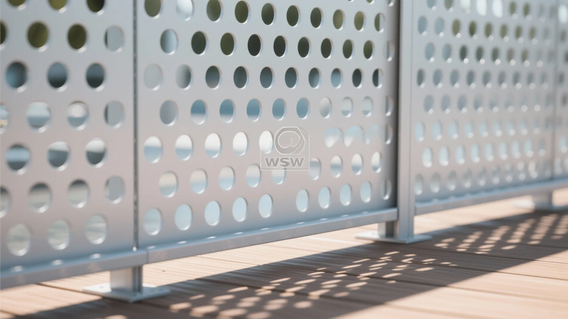 3) Perforated metal panels for pattern, airflow, and safety