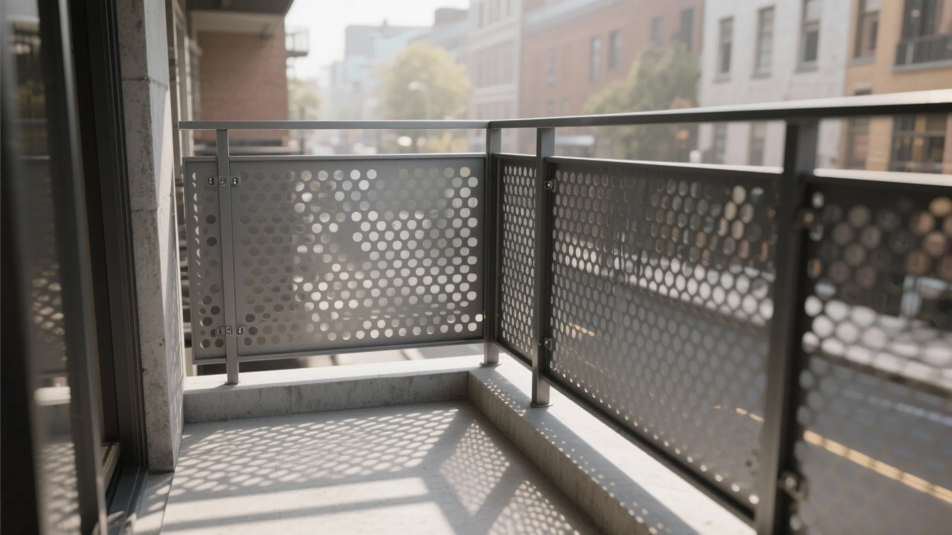 Perforated steel screens for privacy, pattern, and airflow