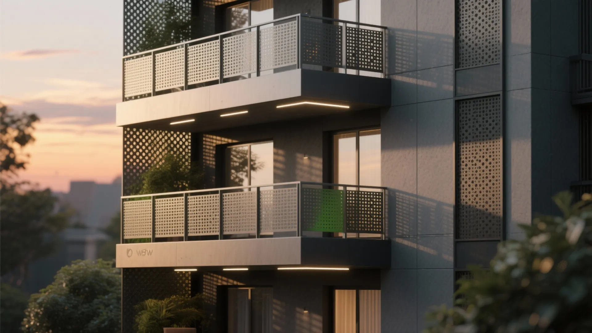 Layered privacy: perforated metal screens with shadow play